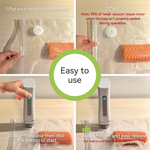 Miniatura 4 de Máquina selladora al vacío compacta para conservación de alimentos con 30 bolsas reutilizables para almacenamiento al vacío para congelador,