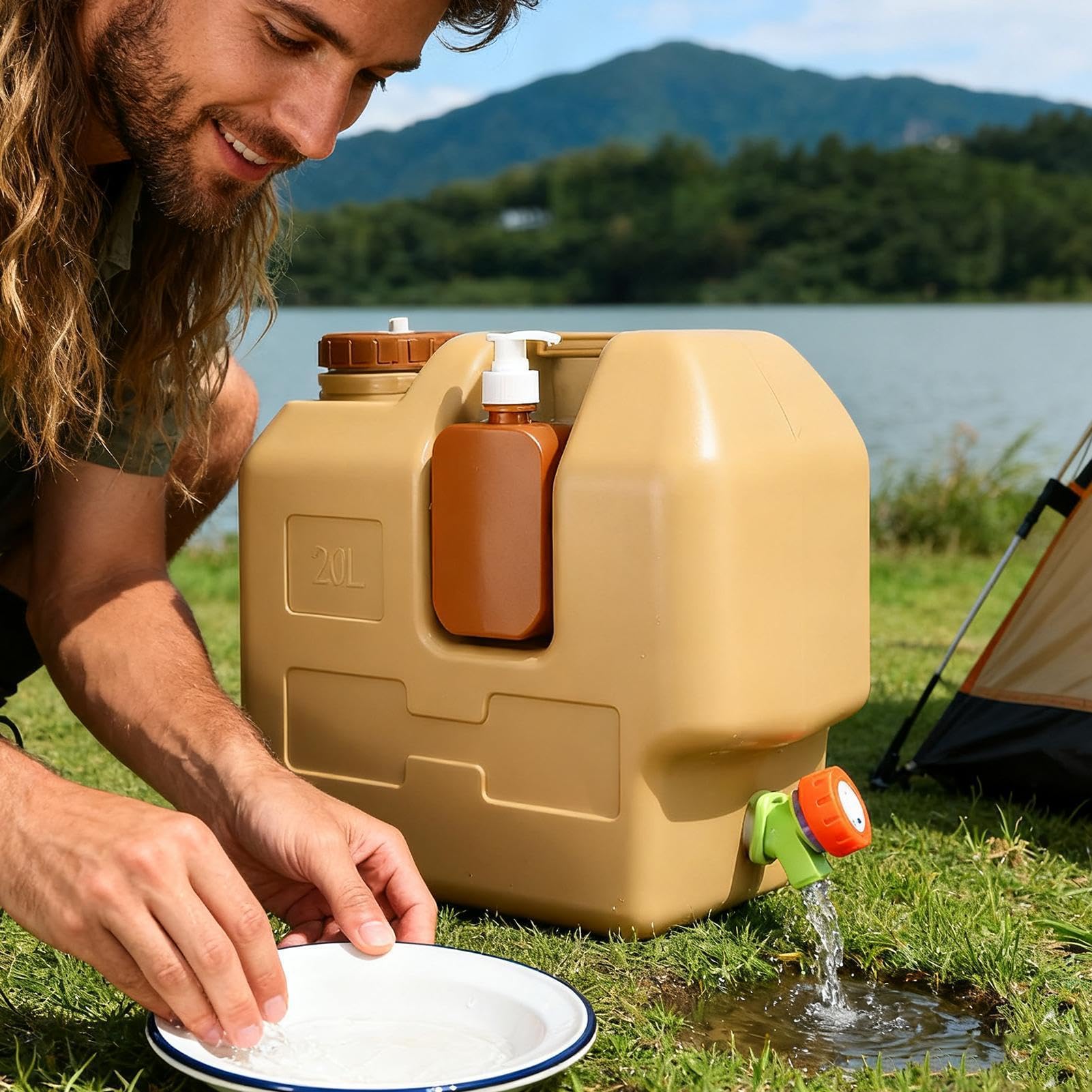 Generico Tanica d'Acqua Portatile Serbatoio da 20 Litri | Giara d'Acqua da Campeggio con Rubinetto Per Escursionismo All'Aperto Picnic Viaggio Sopravvivenza Zaino In Spalla Caccia