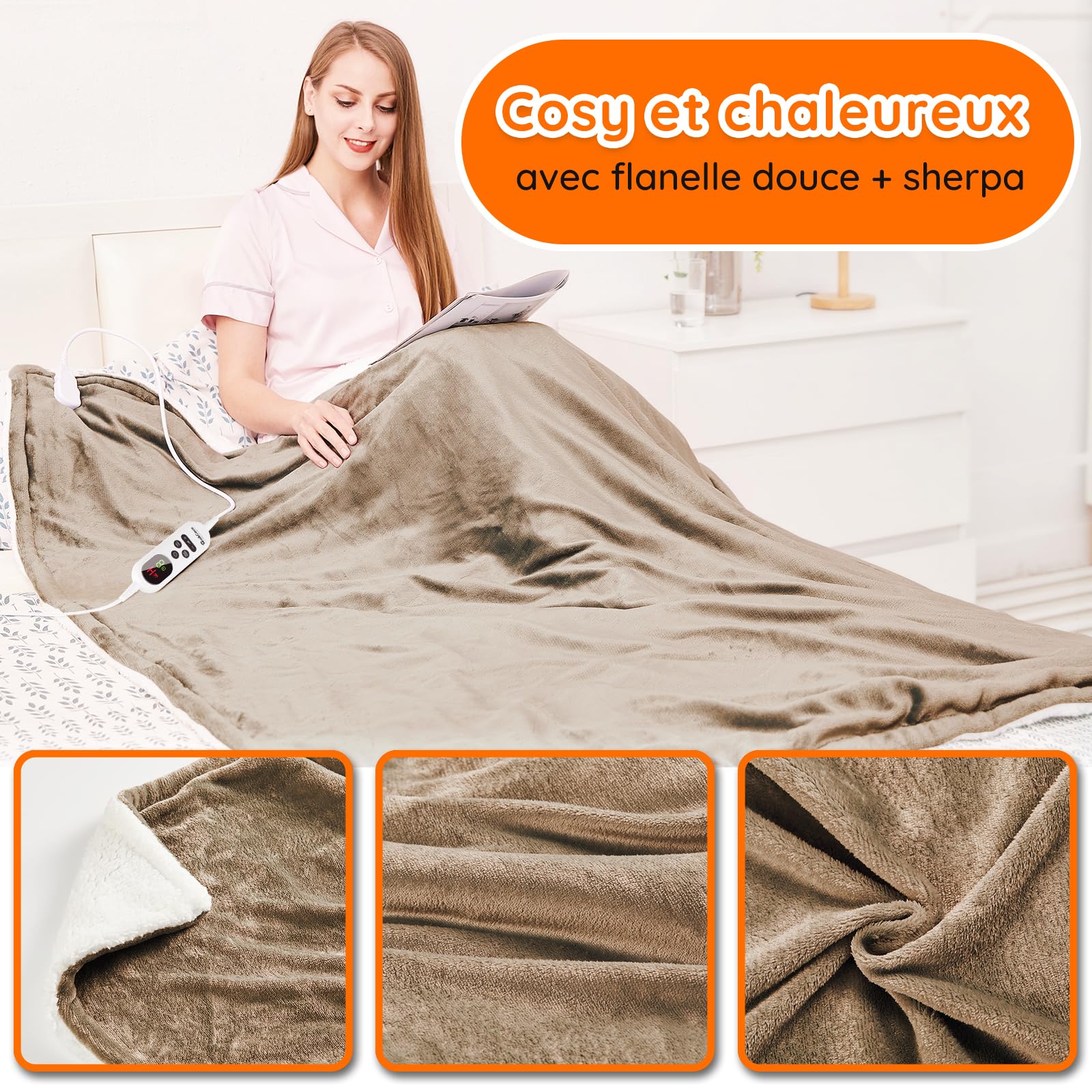 Manta électrique Cecotec HeatConfort Noa 180 x 130 cm 10 niveaux LCD Faux Fur