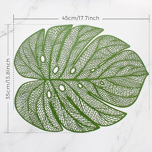 Miniatura 9 de Evevda Juego de 8 manteles individuales de vinilo en forma de hoja dorada para mesa de comedor, de plástico metálico, lavables, 6 manteles