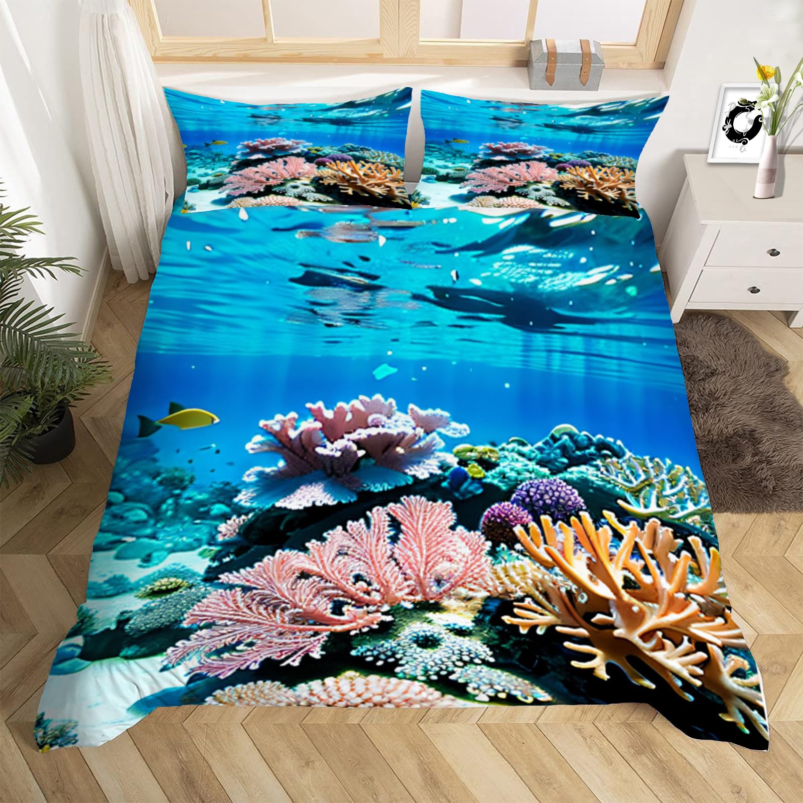 Funda Nórdica 200x200 cm Coralina Niño Niña Chico 3 Piezas Juego de Ropa de Cama Microfibra Funda Edredon y Funda de Almohada