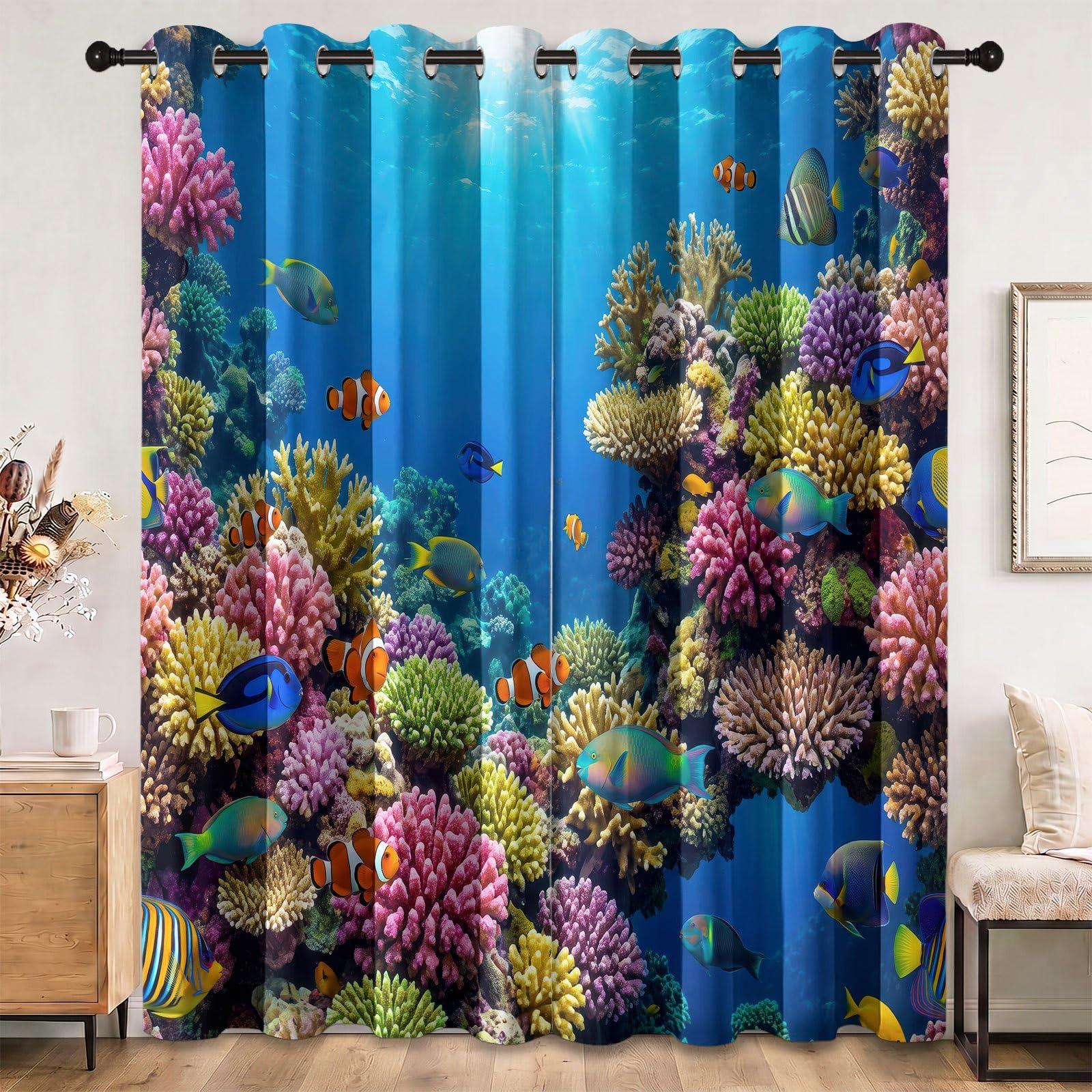 Tende oscuranti tropicali costiere lunghe 183 cm, blu multicolore