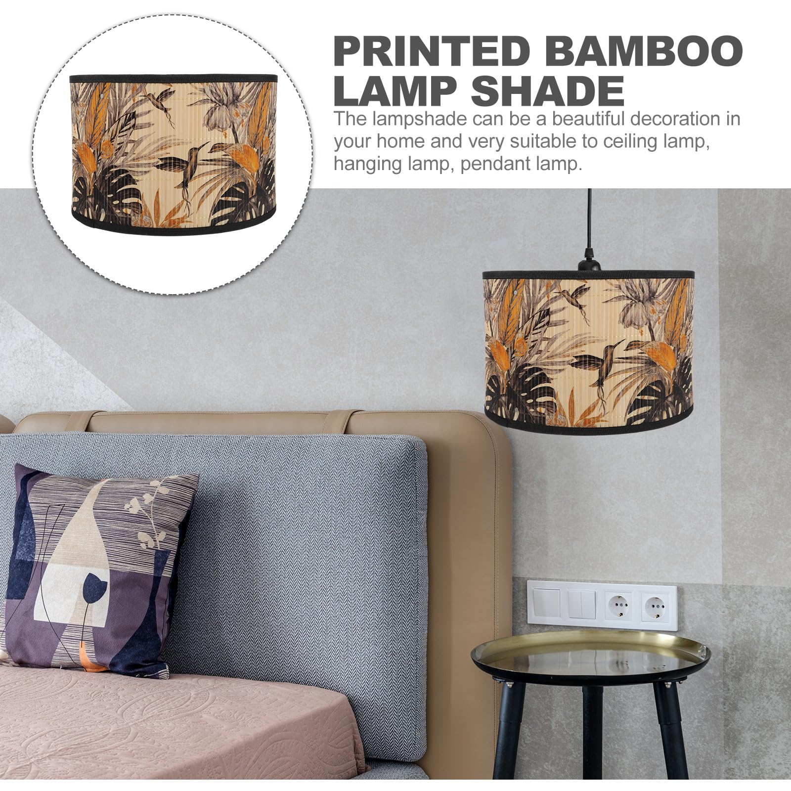 Paralume in Bambù Intrecciato per Lampada da Soffitto da 30 CM, Struttura a Ragno Clip su Tamburo, Stile Vintage, Accessori per Lampada Sospesa in Soggiorno