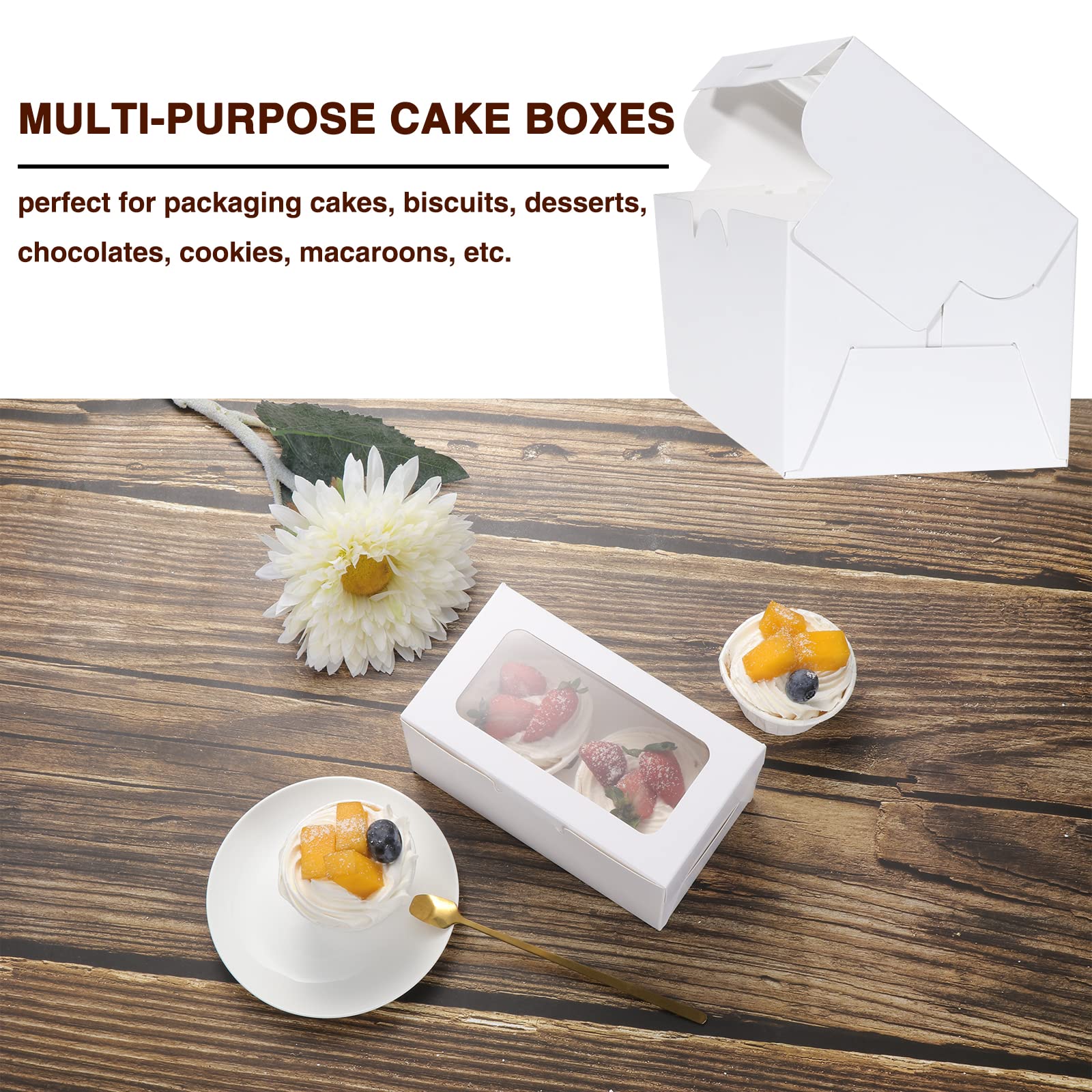 50 Pezzi Scatole per Cupcake a 2 Fori con Finestra, Piccole Scatole per Muffin, Bianche Scatole per Cupcake Ingrosso per Torte Biscotti Bessert, Bianche