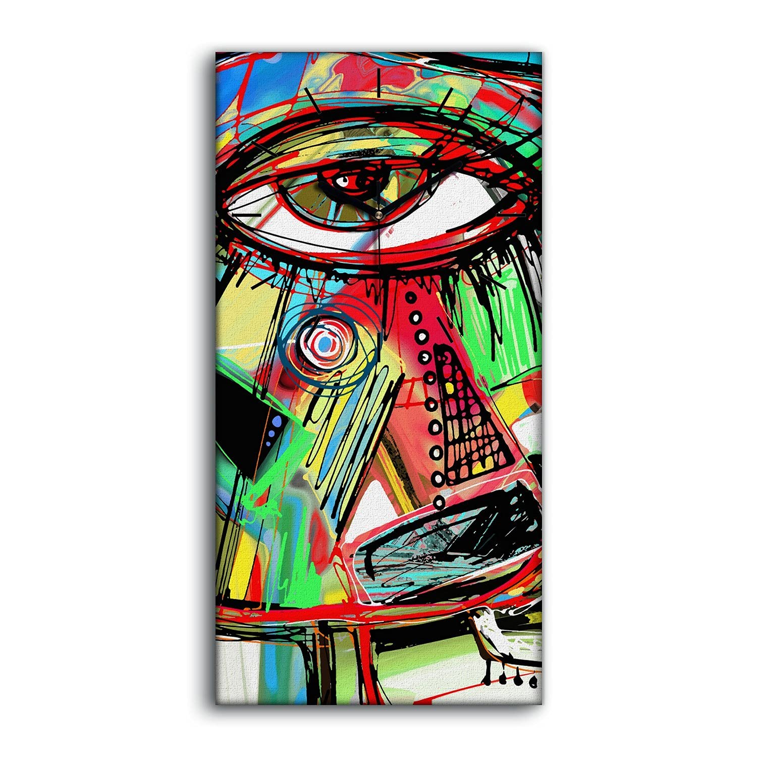 Horloge sur Toile 30x60cm Motif Oiseau Doodle Moderne avec Mains Noires