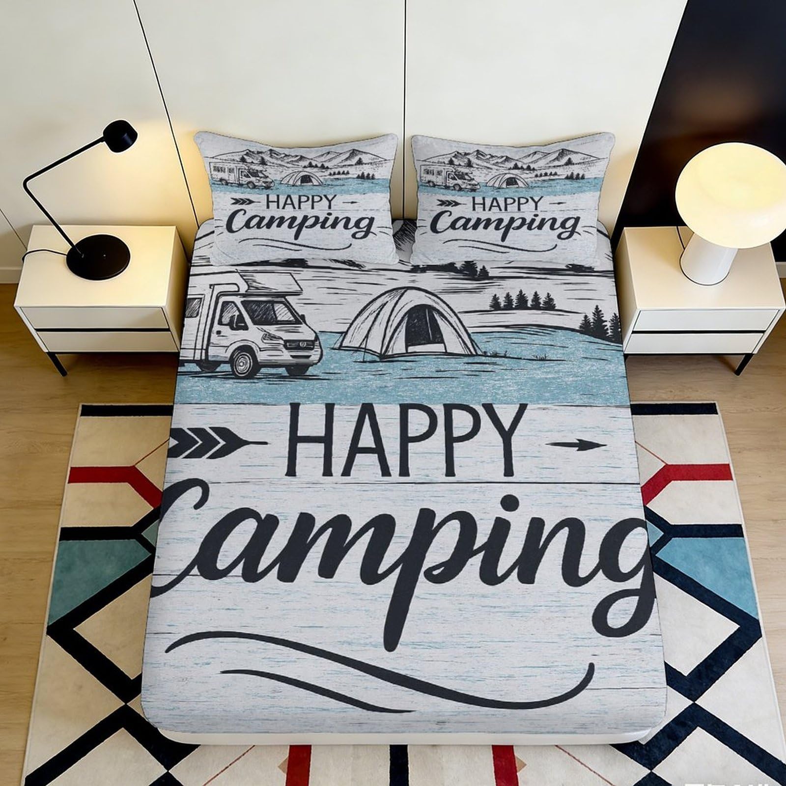 Pnayamiorkfel Style-4 3D Printed Camper Van Fitted Sheet Microfiber Scenic Tent Mattress Cover For Bedroom Guest Room Dorm Decor 90X200x25cm
