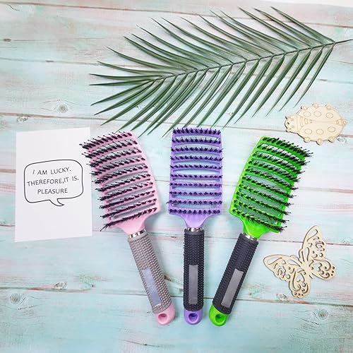 Miniatura 5 de Paquete de 3 cepillos desenredantes para eliminar nudos sin dolor, añade brillo y hace que el cabello sea suave, desenredante cerdas de jabalí para