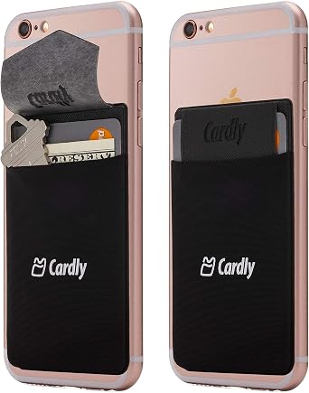 Two Secure Cell Phone Stick On Wallet Card Holder Phone Pocket for iPhone, Android and All Smartphones. Black