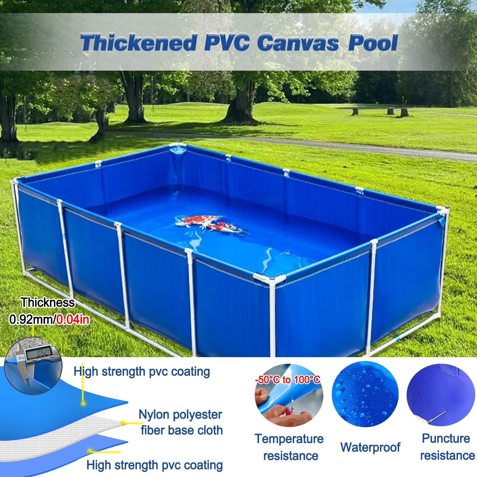 Generico Kit Piscina Fuori Terra Rettangolare con Struttura in Metallo, Piscina per Esterni Adatta alle Famiglie, capacità 1800 Litri, Serbatoi d'Acqua multifunzionali, Anti-Perdita, Altezza 2,6 Pied