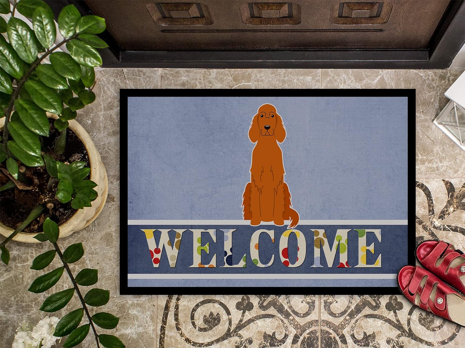 Caroline's Treasures BB5645MAT Irish Setter Welcome Doormat 18x27 Front Door Mat Indoor Outdoor Rugs for Entryway, Non Slip Washable Low Pile, 18H X 27W