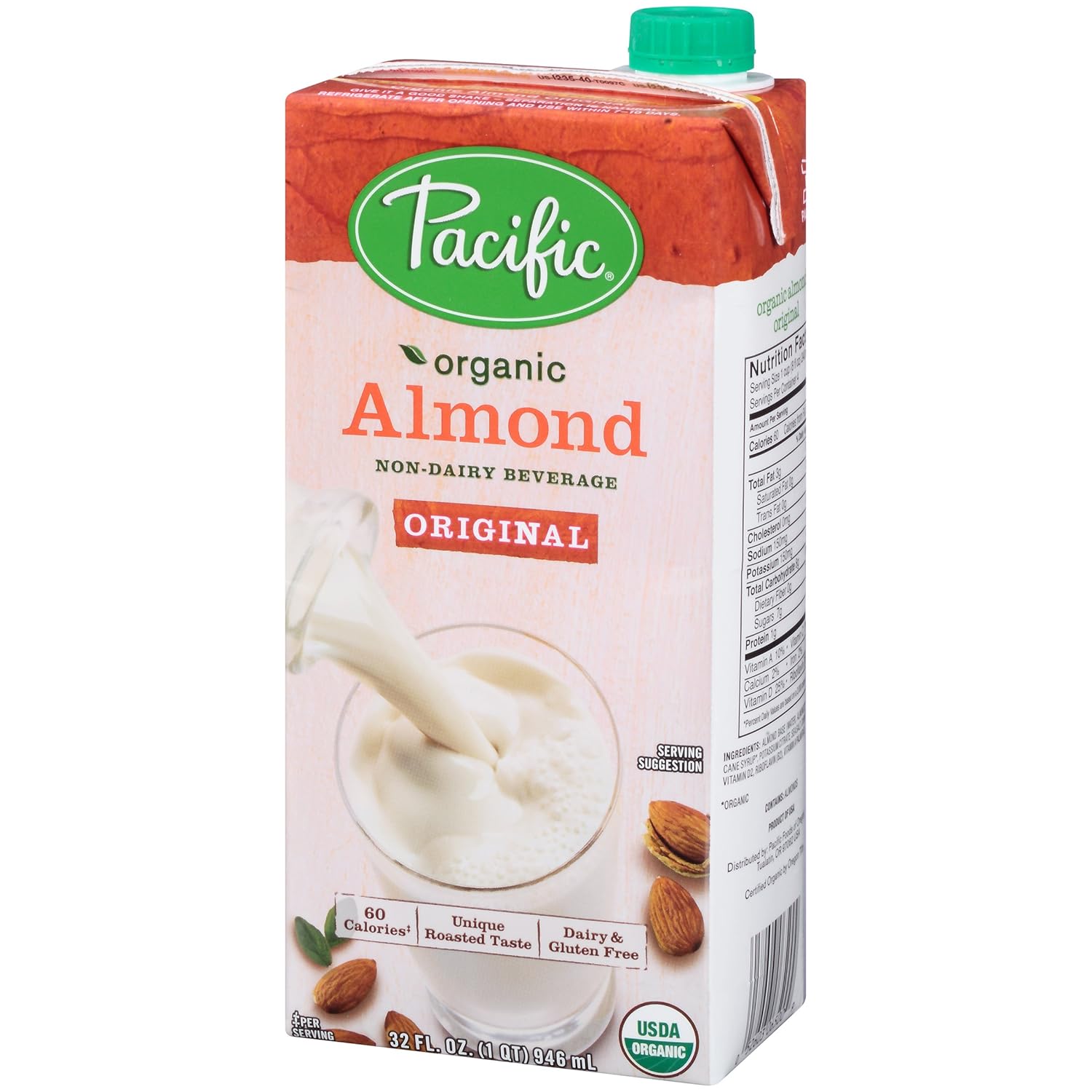 Pacific Natural Foods Organic Almond, Original, 32-Ounce (Pack of 6)