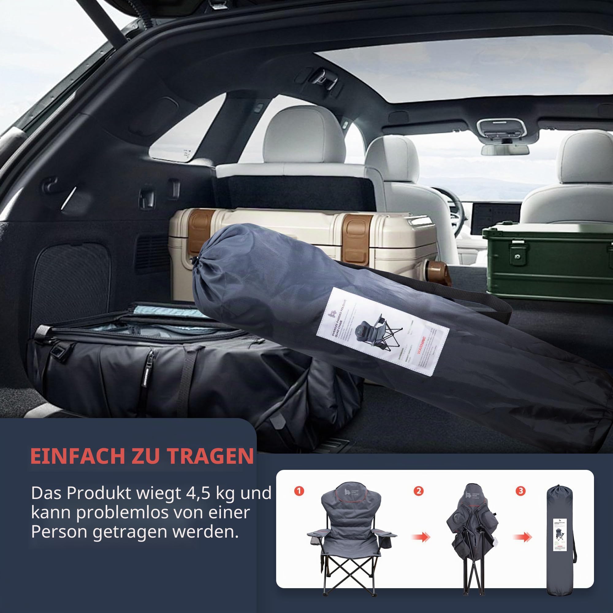 OUTSIDER Campingstuhl Klappbar 160 kg Mit Kühltasche Hochlehner | Gepolsterter Anglersessel, Tragbarer Outdoor-Stuhl Für Garten, Festival & Strand, Komfortabler Hoher Rücken