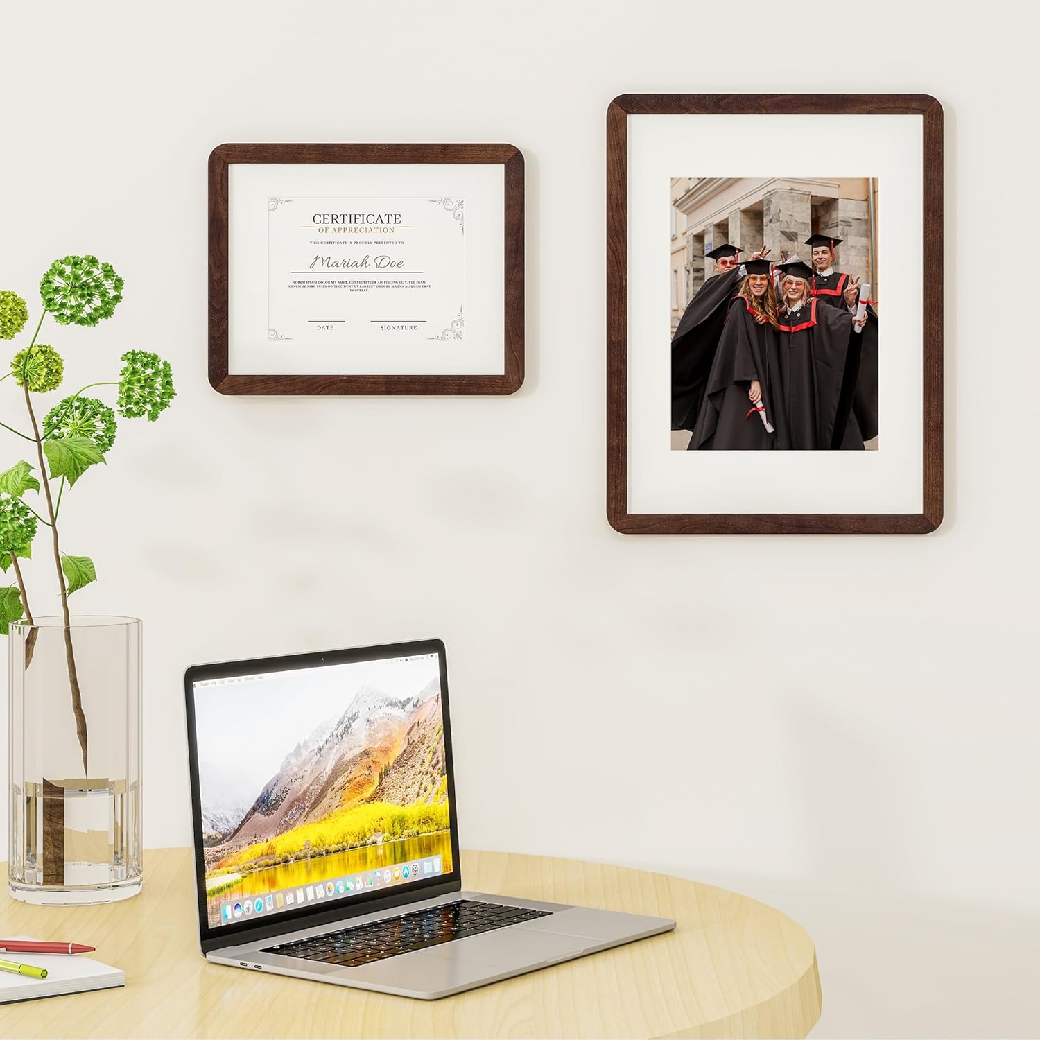 8.5 by 11 Picture Frame - Solid Walnut Wood 8.5x11 Frame, 8 1/2 x 11 Diploma Frame With Mat For 6x8, Tabletop/Wall Display, Hanging Hardware Included, Certificate Document Frame, Natural Walnut - Image 2