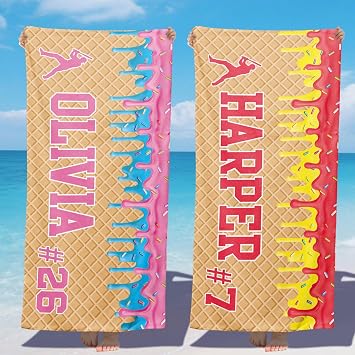 Personalized Beach Towels for Kids, Custom Ice Cream Drip Baseball Beach Towels for Boys, Drip Beach Towel with Names Number, Youth Baseball Gift, Team Gift, Softball Player Gifts, Softball Pool Towel