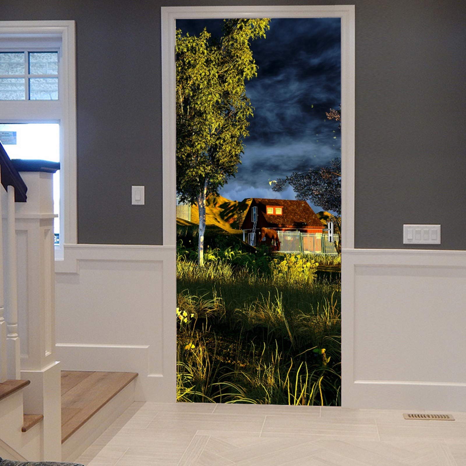 Sticker Porte 3D Vaches Alpage Été - Autocollant Mural 83x204cm Amovible
