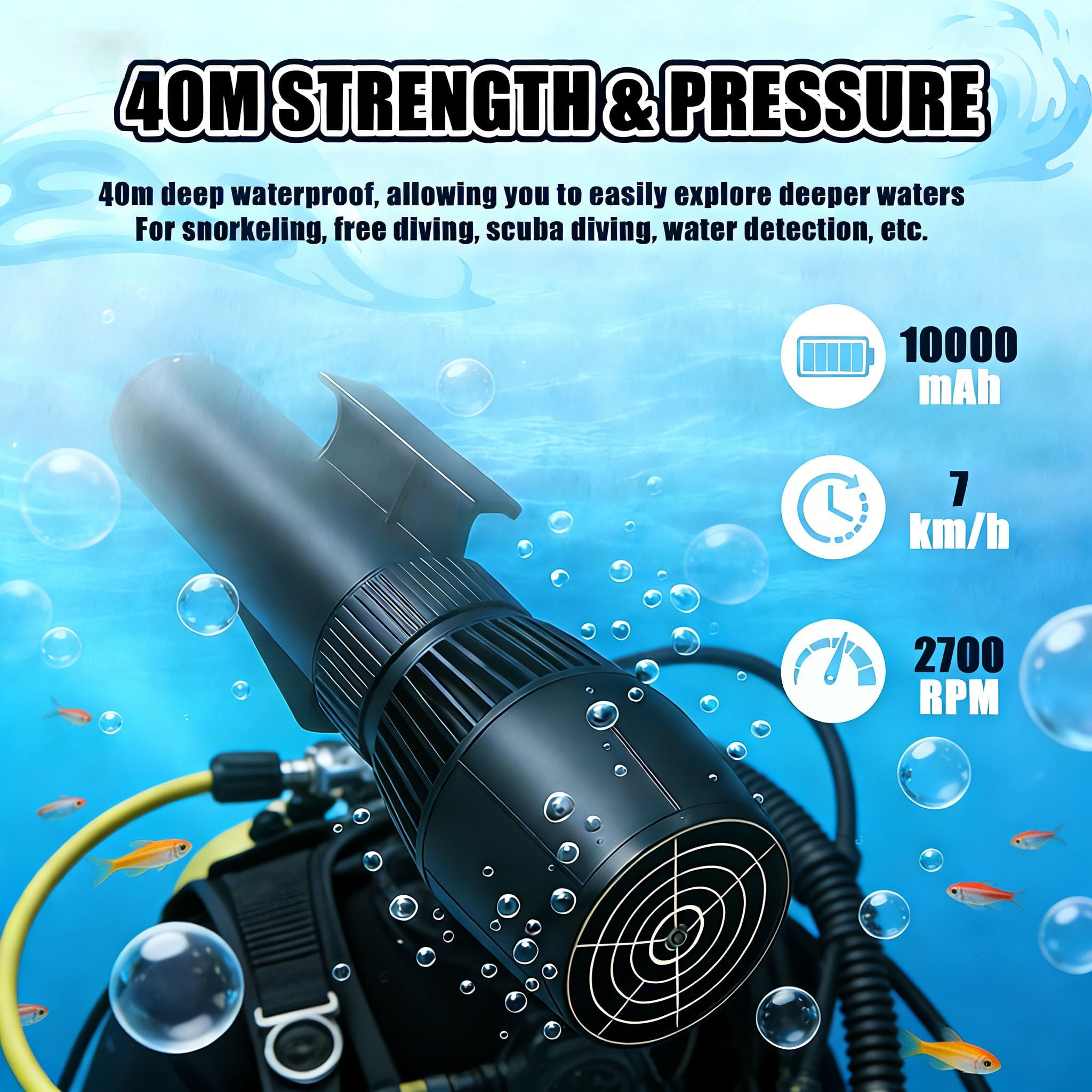 Moto d'Acqua Gonfiabile per 2 Persone con Scooter Marino - Propulsore da 500 W, Batteria da 10000 mAh, Autonomia di 130 Minuti, Maniglia Girevole A 360°, Telecomando A 10 velocità