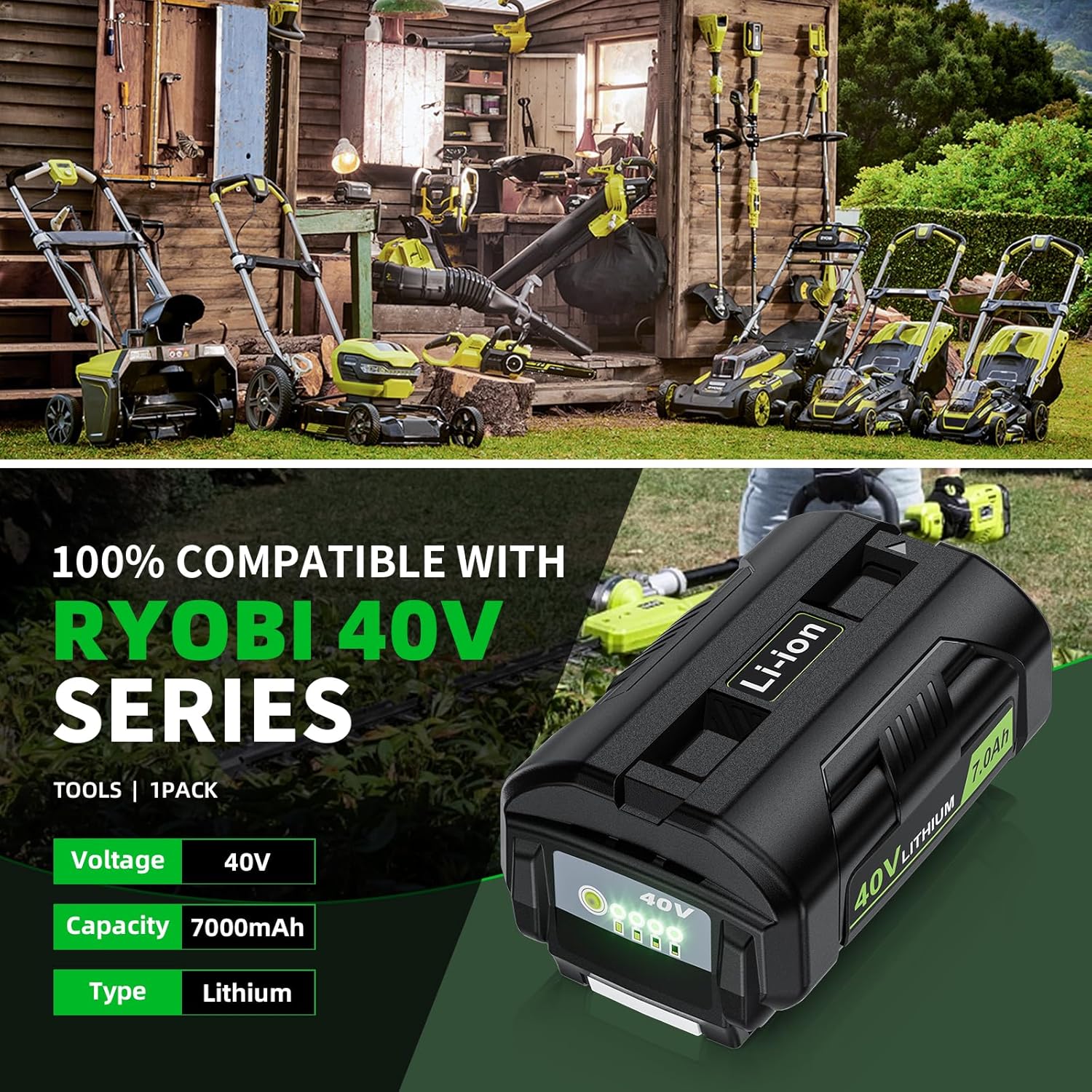 40V Battery 7000mAh Replacement for Ryobi 40V Battery, Compatible with Ryobi Battery OP4050 OP40601 OP4026 OP4030 OP4040 OP4050A, High Capacity Lithium Ion Battery Replacement for Ryobi 40V Tool