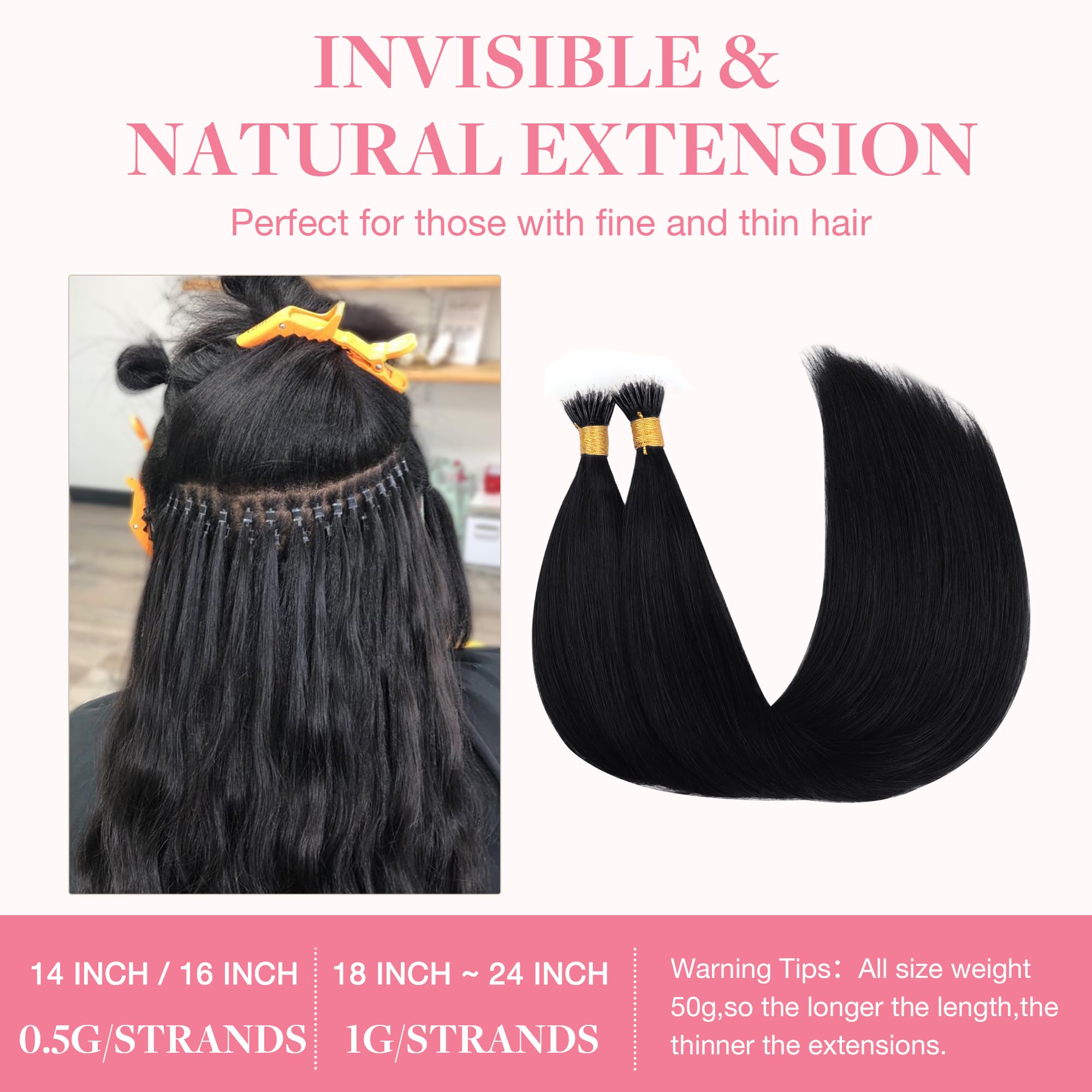 GOO GOO Nano Hair Extensions Real Human Hair, Nano Beads Hair Extensions - Image 3
