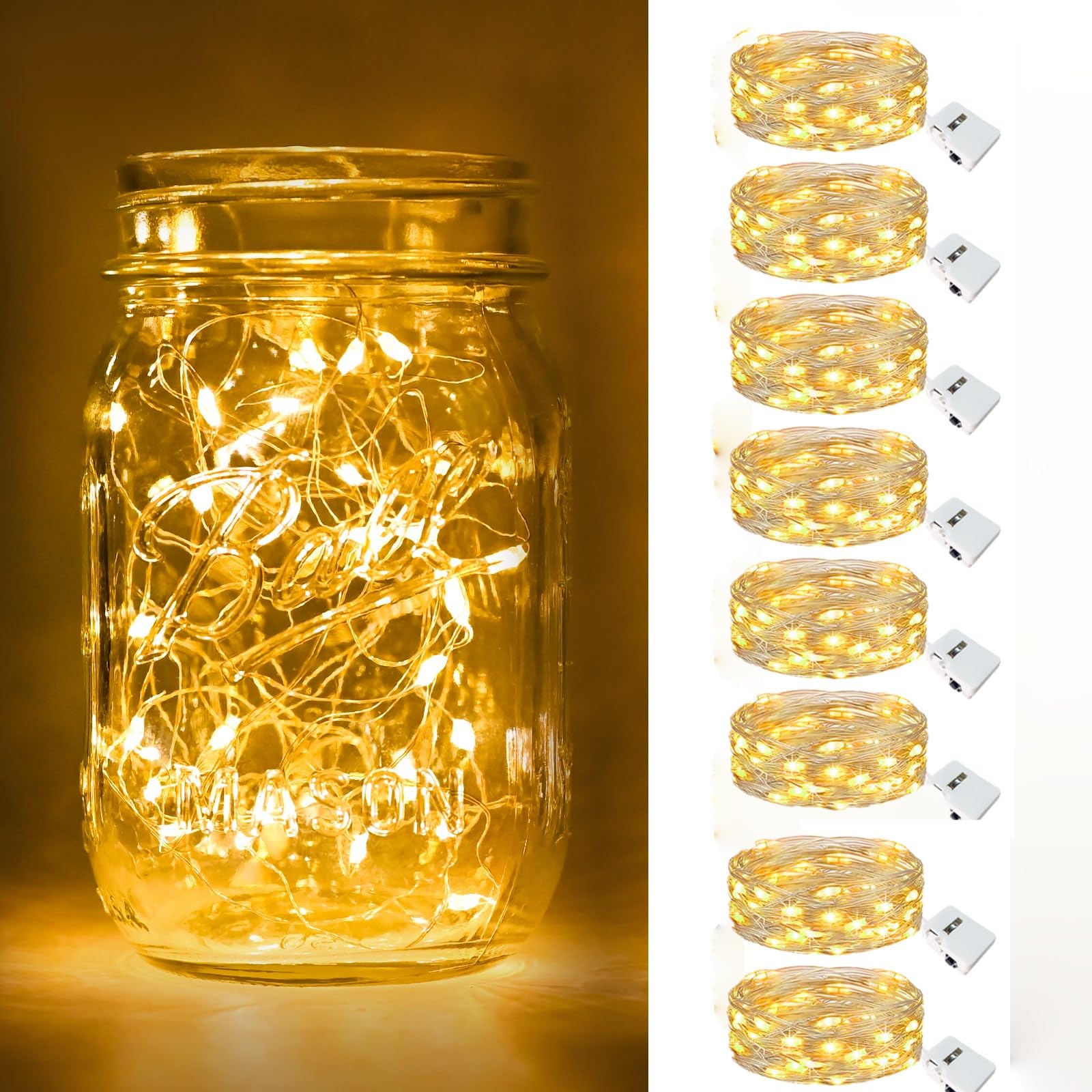 Muiltvoe Warm White 8 Pack Led Fairy Lights Battery Operated, 2M 20Led Mini String Lights, Ip65 Waterproof Silver Wire Small Bottle Light Indoor Outdoor For Jars, Christmas, Party,