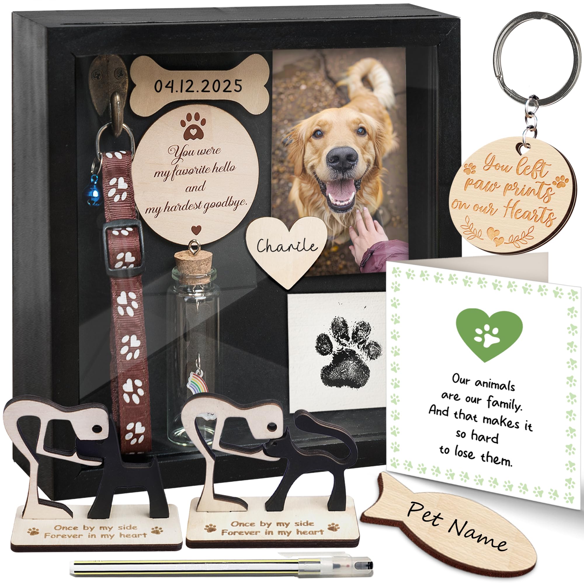 VinaTimes Black Shadow Box Pet Memorial - Dog Memorial Sentiment Frame for Loss of Dog Gifts - obroża dla zwierząt domowych zawieszka z imieniem ramka wspomnienie sympatia GO-SD-DEN-PET4