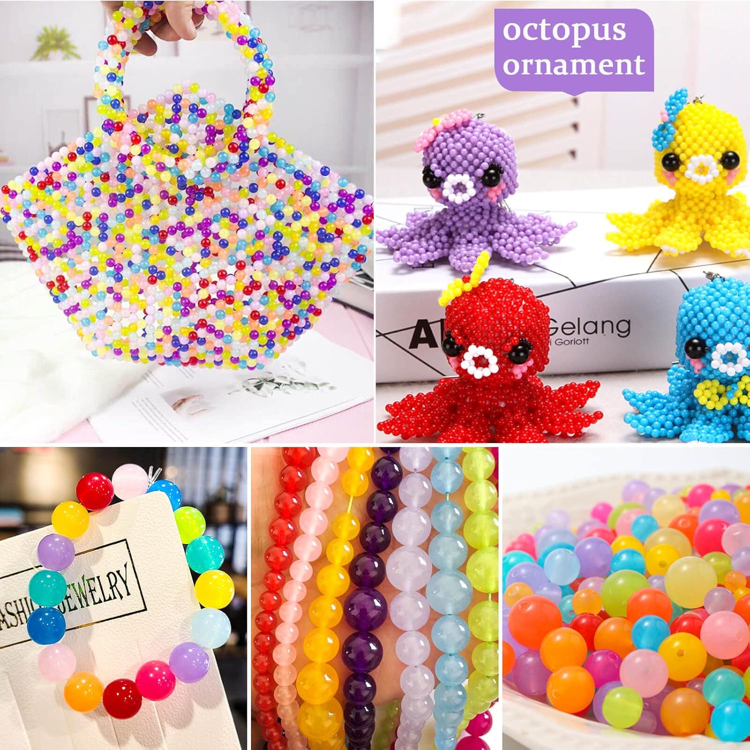 1000Pcs Glow in The Dark Beads Acrylic Luminous Round Beading Kit, 6MM 8MM 10MM Colorful Glowing Plastic Pastel Beads Spacer Charms for DIY Jewelry Craft Necklace Bracelet (Glow) - Image 4