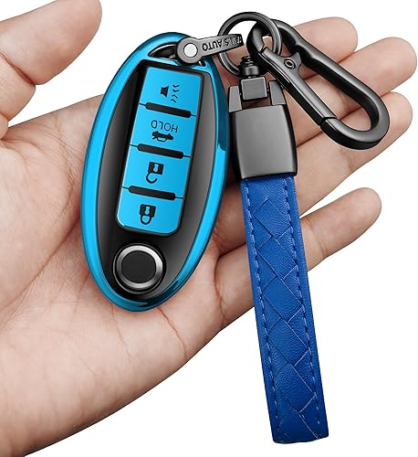 Sindeda Compatible con Nissan Funda para Llavero con Llavero de Cuero, Funda de Carcasa de Llave de TPU Suave Compatible con Llave Remota