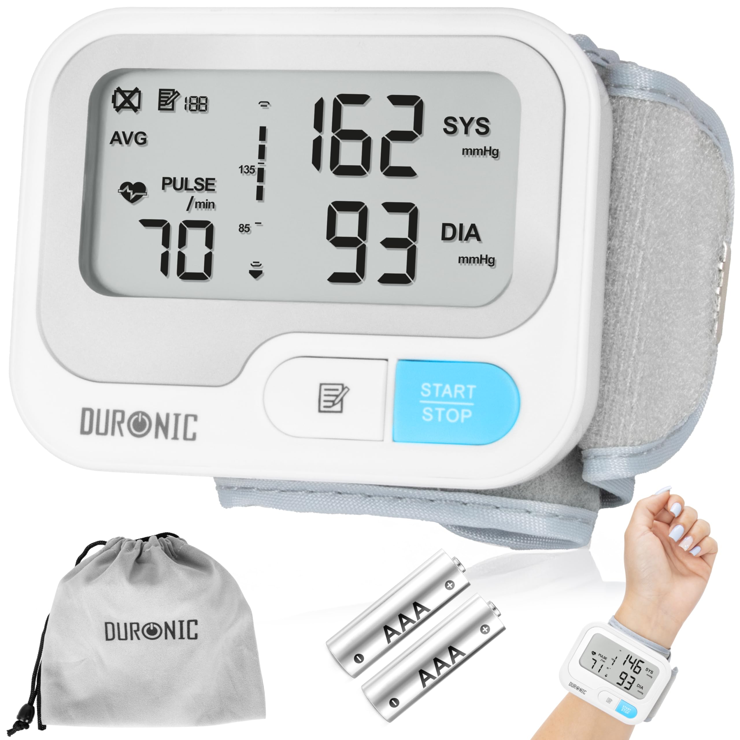 Duronic BPM65 WE Ciśnieniomierz nadgarstkowy elektroniczny certyfikowany medycznie | pomiar ciśnienia krwi | automatyczny monitor ciśnienia na nadgarstek
