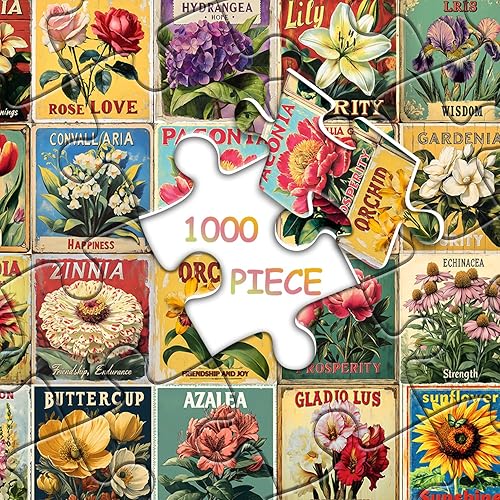 Miniatura 6 de Rompecabezas vintage de flores para adultos de 1000 piezas, rompecabezas de arte único y hermoso collage floral, con temática de plantas de