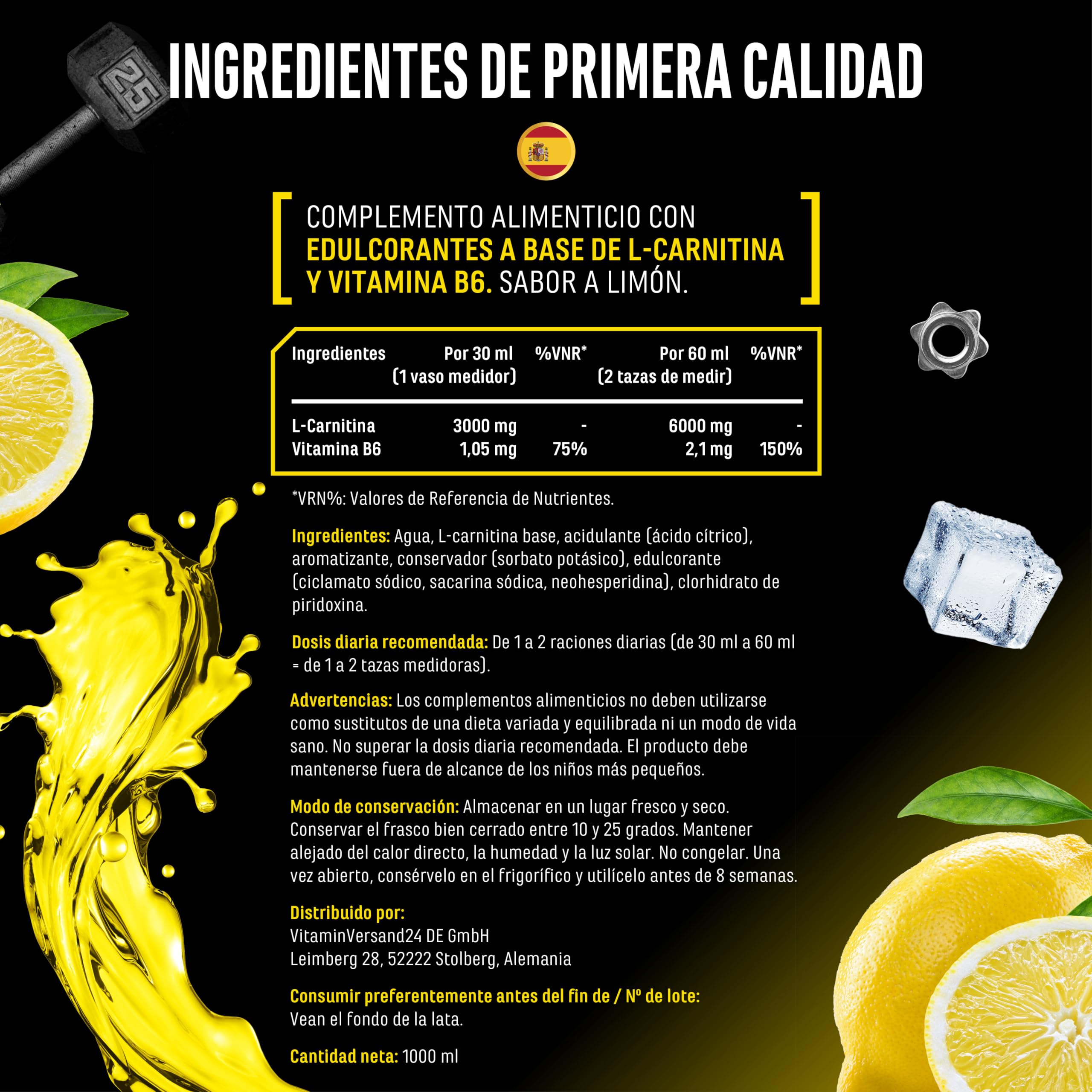 cantidad de l carnitina diaria L-Carnitina 6000 Líquido - 1000 ml