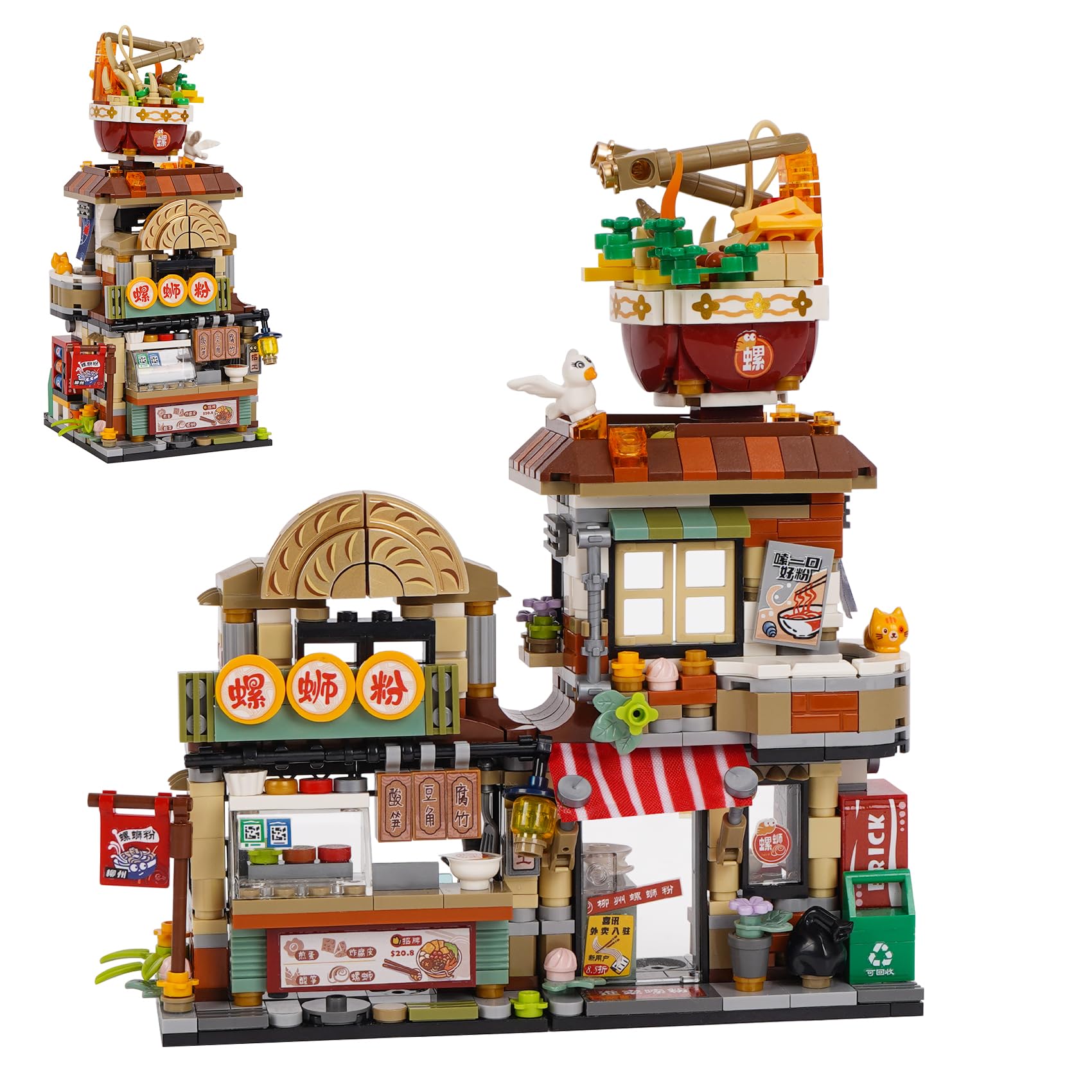 Oichy Street View Building Blocks Openable Noodle Shop Model Kit 870 PCS DIY Construction Bricks Sets Creative House Model Mini Building Blocks Mini City for Adults (Noodle Shop)