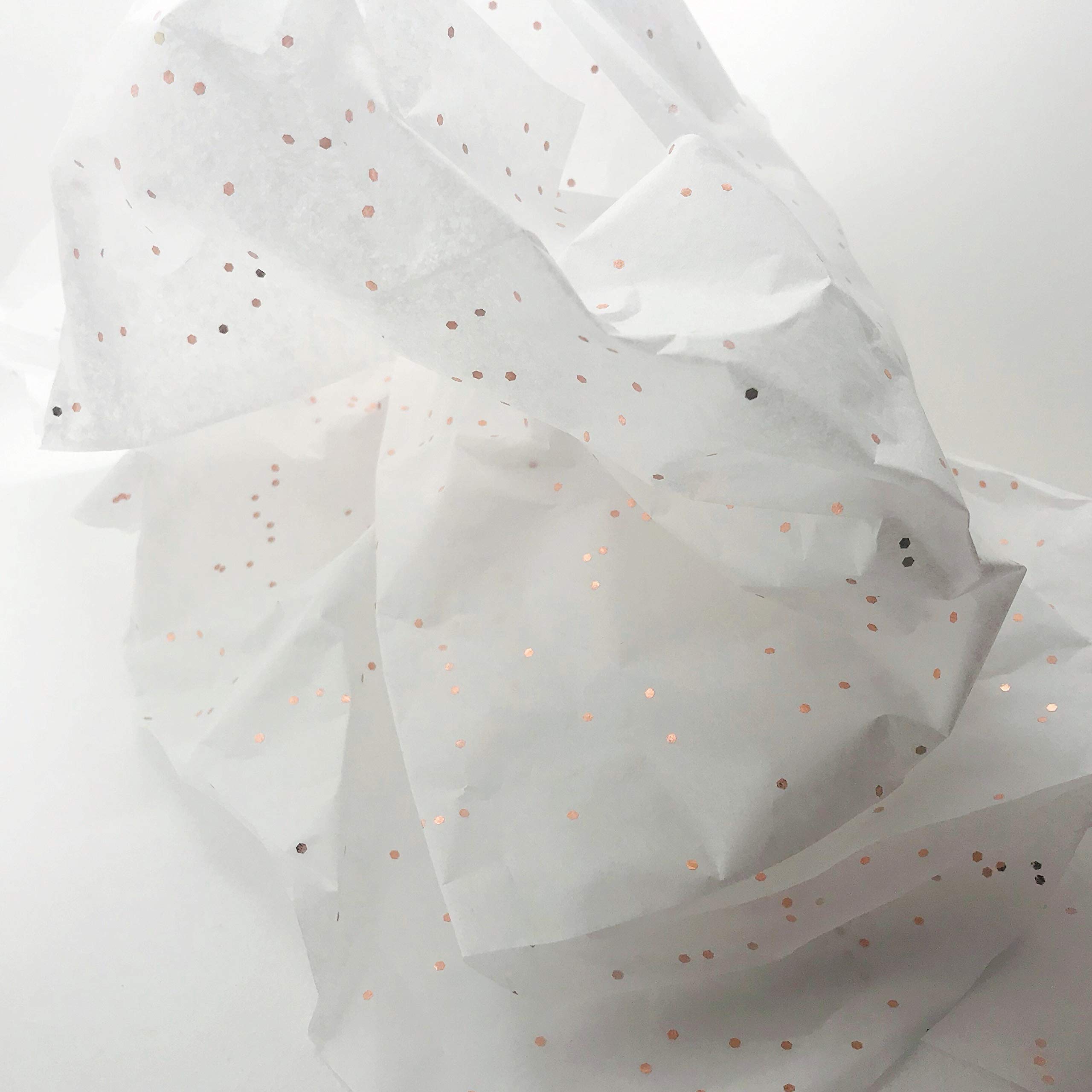 InsideMyNest Seidenpapierbögen mit glitzernden Edelsteinen, 750 x 500 mm, Roségold-Glitzer auf Weiß, 50 Stück