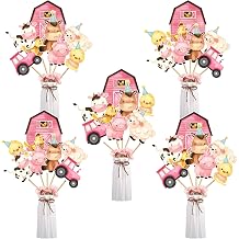 Farm Animal Centerpiece Sticks Pink for Farm Themed Party Table Toppers Barnyard Party Decorations for Girls Baby Shower Birthday Party - 24 Pcs