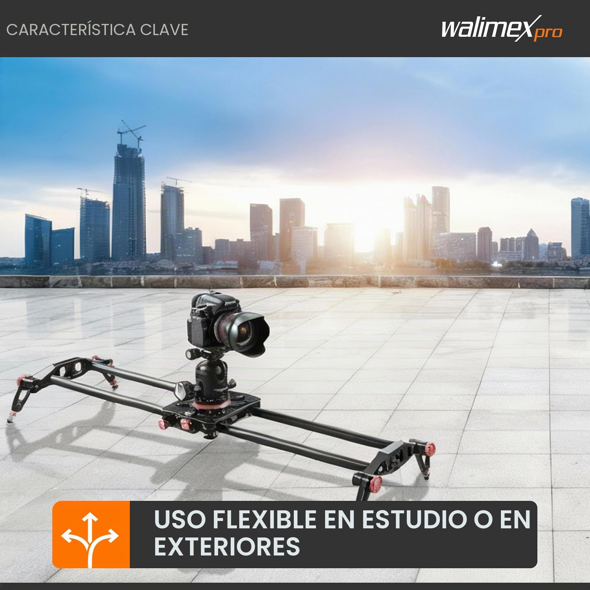 Walimex Pro Carbon Video Slider Pro ­ Raíl para desplazamientos de cámara sin sacudidas, Incluye Bolsa de Transporte y Nivel de Burbujas, Color Negro