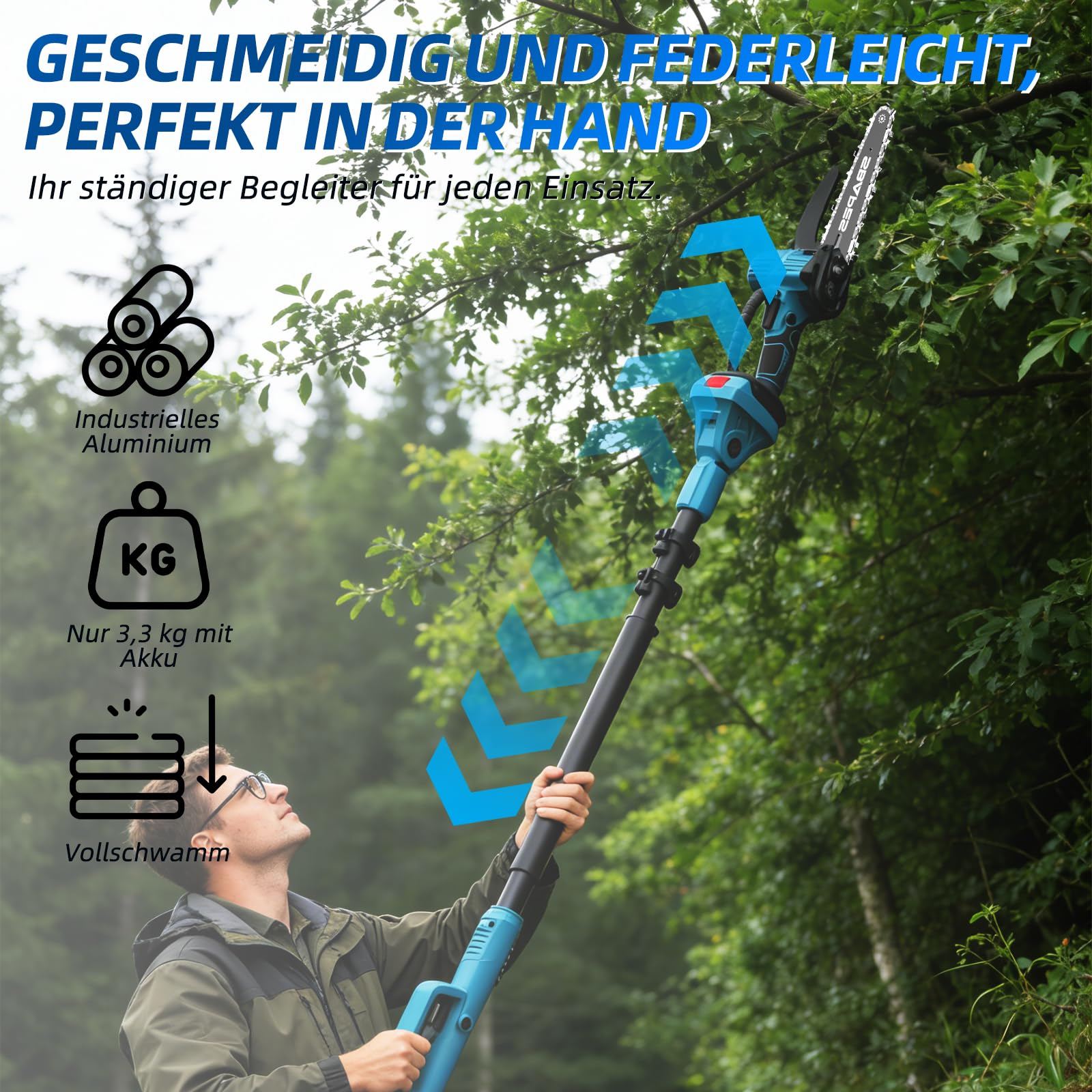Teleskopstange für Akku-Astschere und Hochentaster, 1,2–2,5 m ausziehbar, 180° verstellbarer Kopf, Arbeitshöhe bis 4,6 m – Kompatibel mit Makita 18V/21V