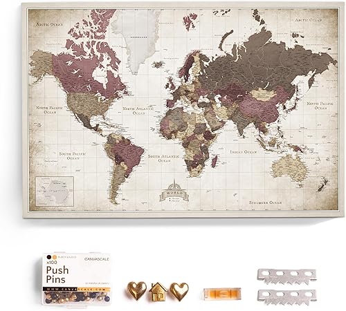 Miniatura 12 de Mapamundi de Lienzo con Tablero de Corcho y Alfileres - Letras en Inglés - Decoración de Pared Decorativa para Todas las Habitaciones - Cuadros de