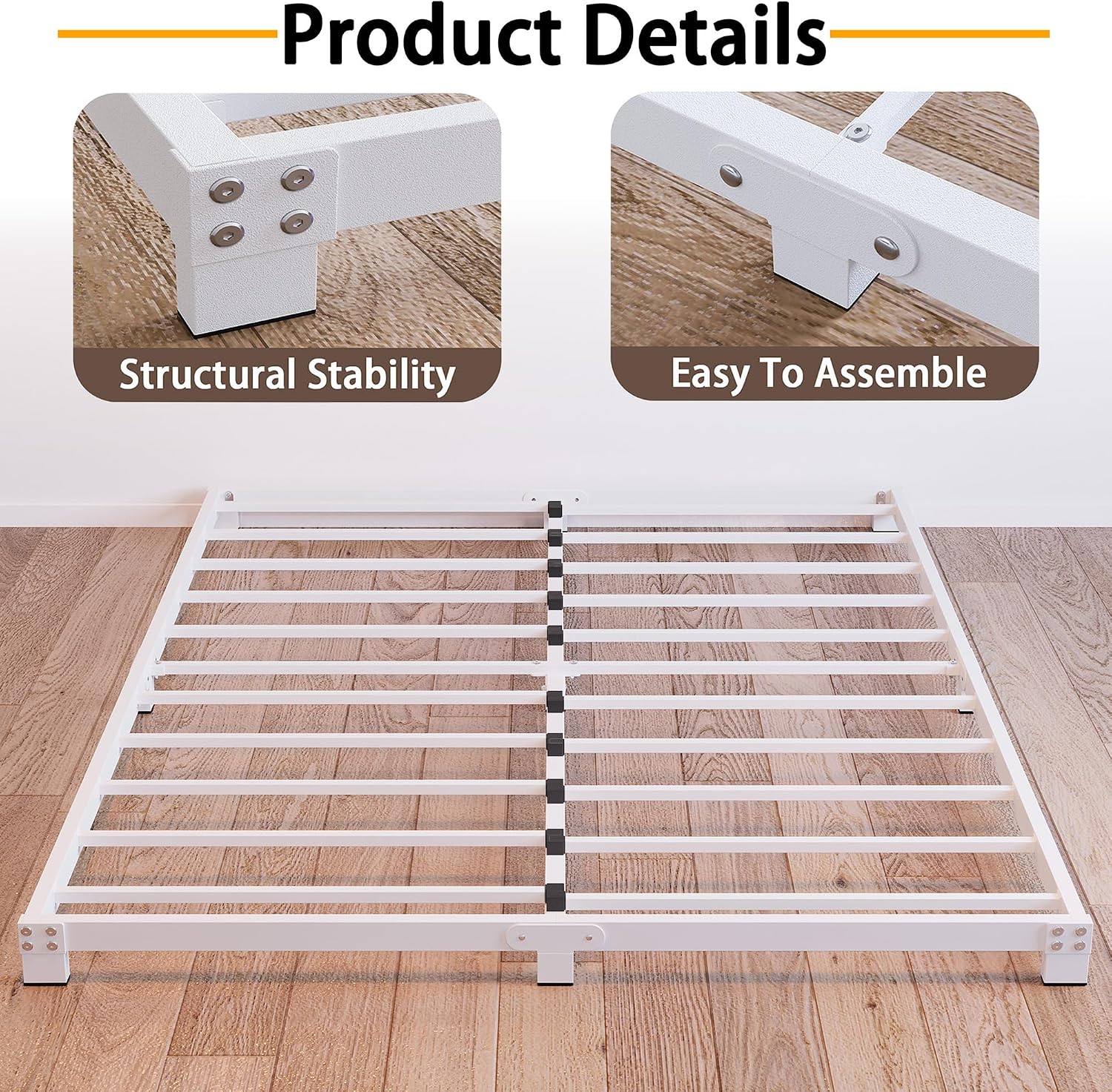 3 Inch Bed Frame Full Size Low Profile, Full Heavy Duty Platform Bed Frame No Box Spring Needed, Easy Assembly, Noise Free, White