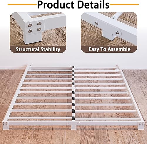 Miniatura 3 de Marco de cama de 3 pulgadas, tamaño matrimonial, perfil bajo, plataforma de alta resistencia, no necesita somier, fácil montaje, sin ruido, color