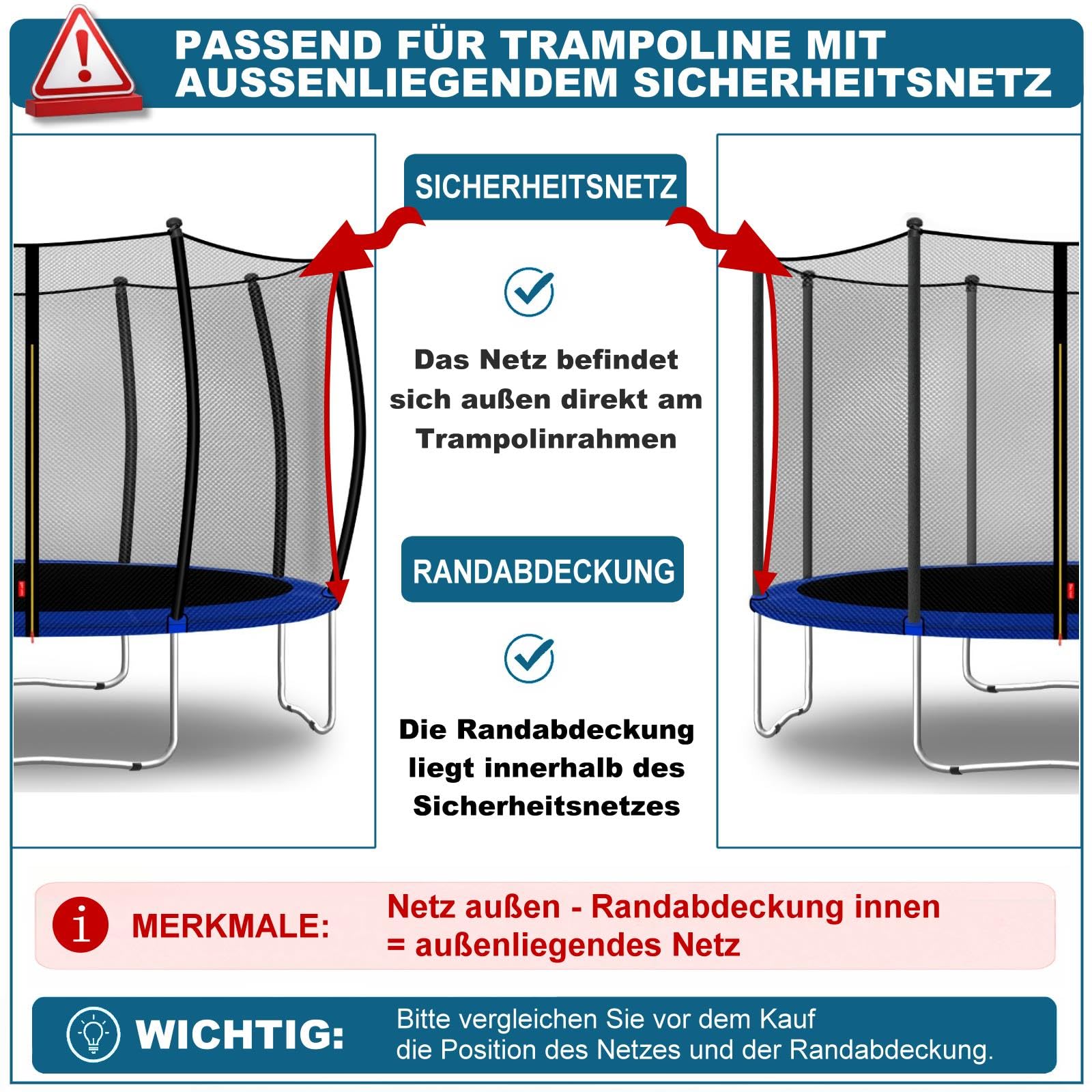 Trampolin Sicherheitsnetz – erhältlich in vielen Größen (HO-OSOH)