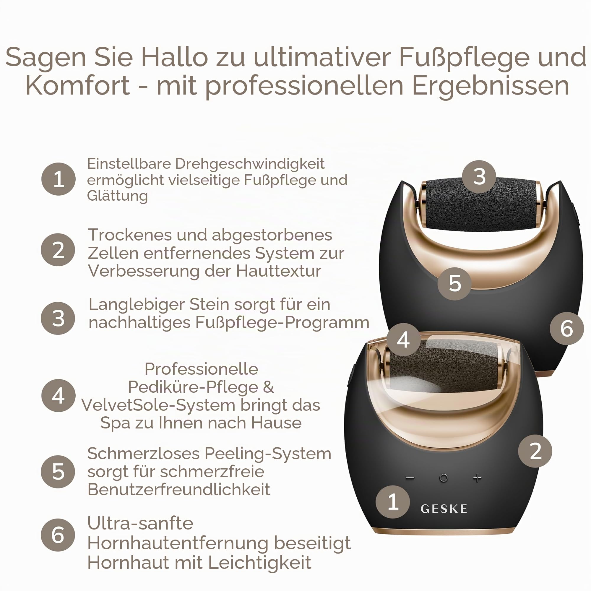 GESKE Compact Electric Pumice Foot Smoothing Roller | 7 in 1