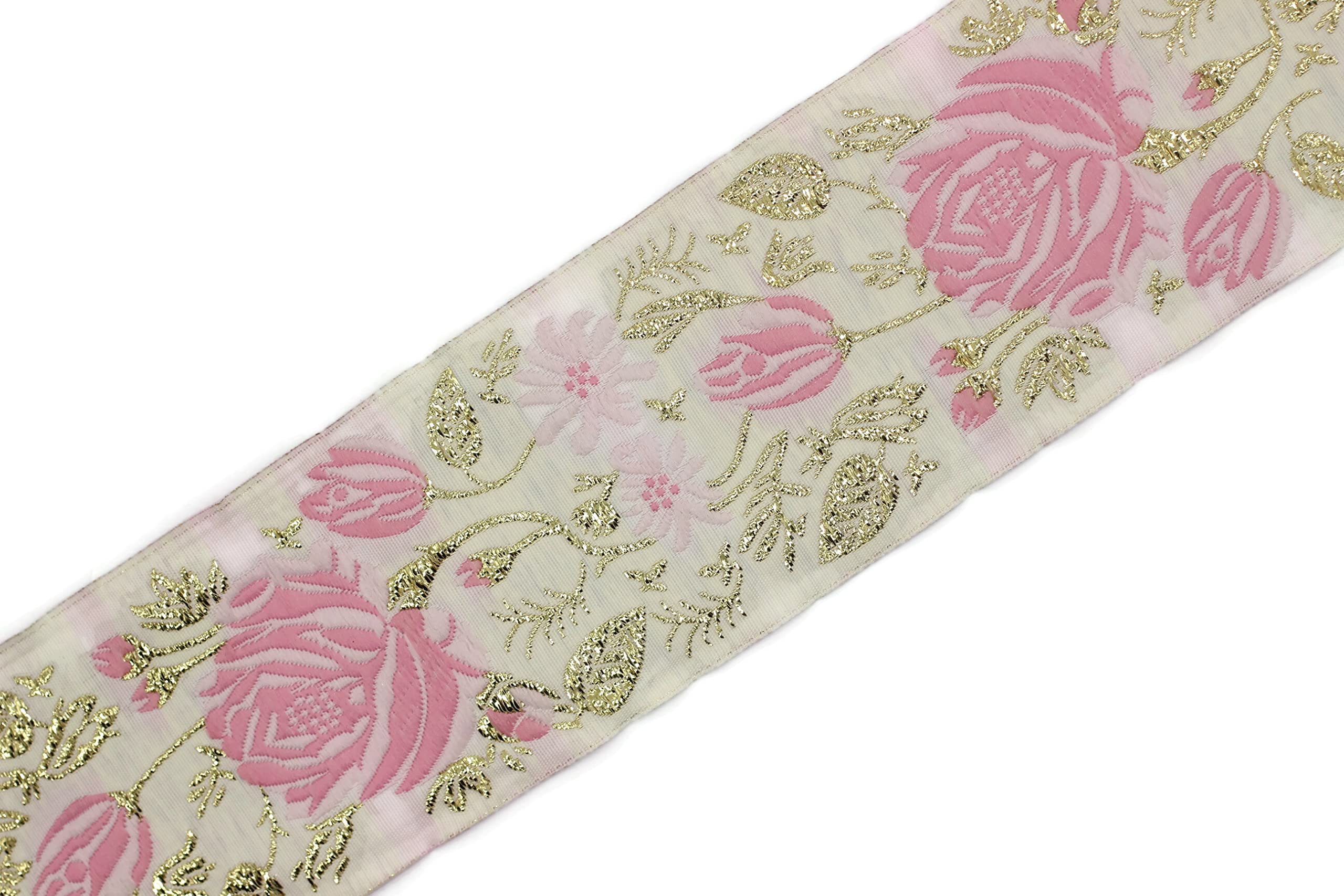 rose original jacquard filling JK【white】 50 mm Pink/White Floral Jacquard Trim (1.96 inches), Rose
