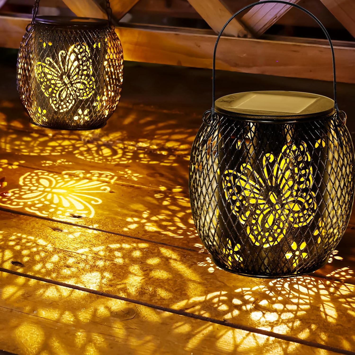Solar Lanterns Outdoor Waterproof, 2Pack Hanging Solar Lights Outside Garden Decor, Metal Butterfly Solar Garden Lights Patio Decor for Yard,Solar Powered Lantern Decorative for Porch Balcony Backyard