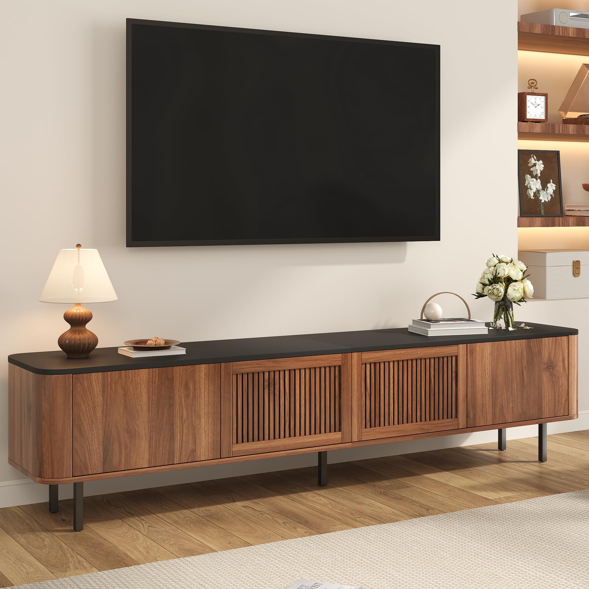 Mueble para TV moderno, color nogal, 190 x 35 x 45 cm, panel inferior, diseño único