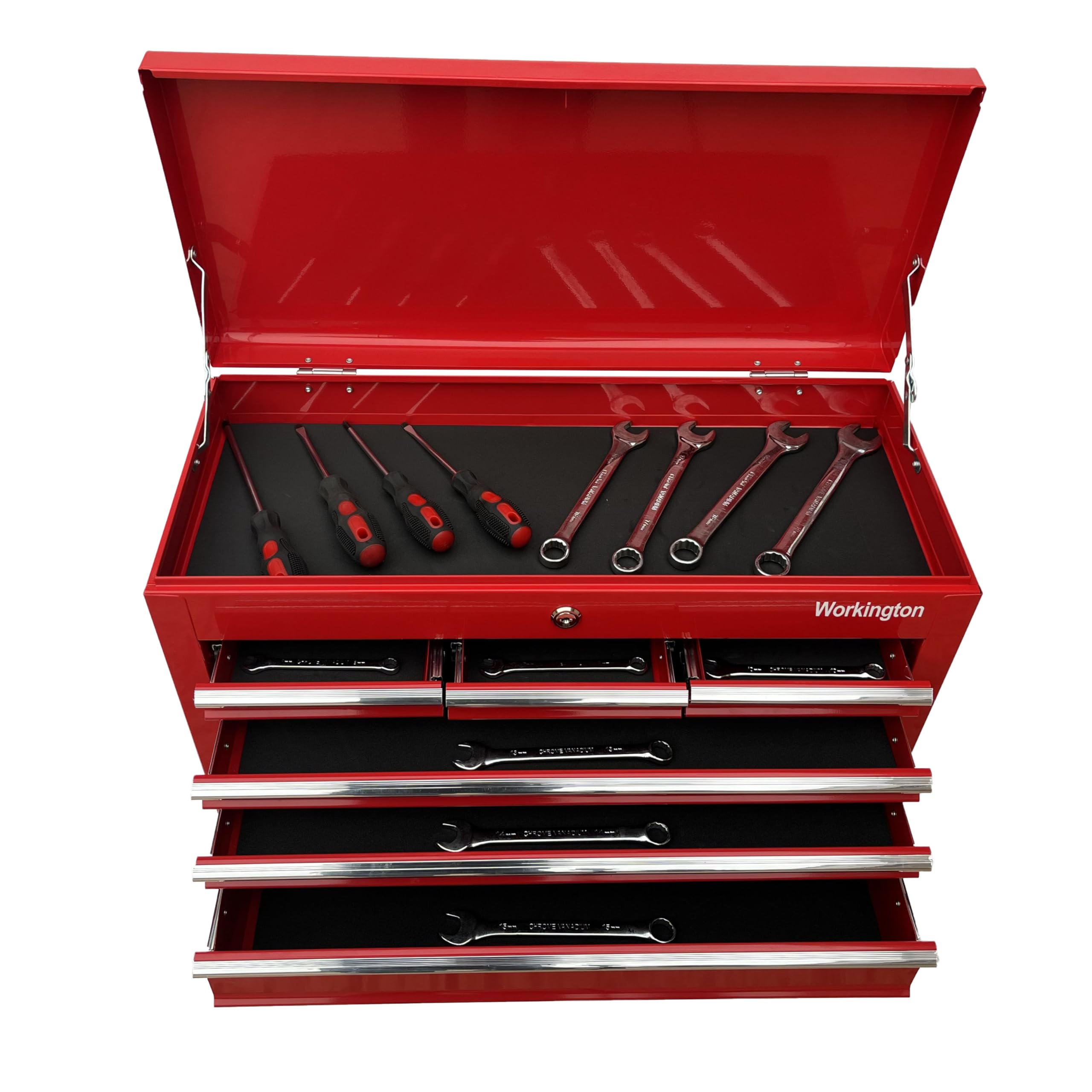 Workington Tragbarer Werkzeugkasten aus Metall mit 6 Schubladen, 61 cm, 6 Schubladen, Werkzeugschrank mit Kugellager-Schubladenschienen, Werkzeugaufbewahrungsbox, Organizer 4005, Rot