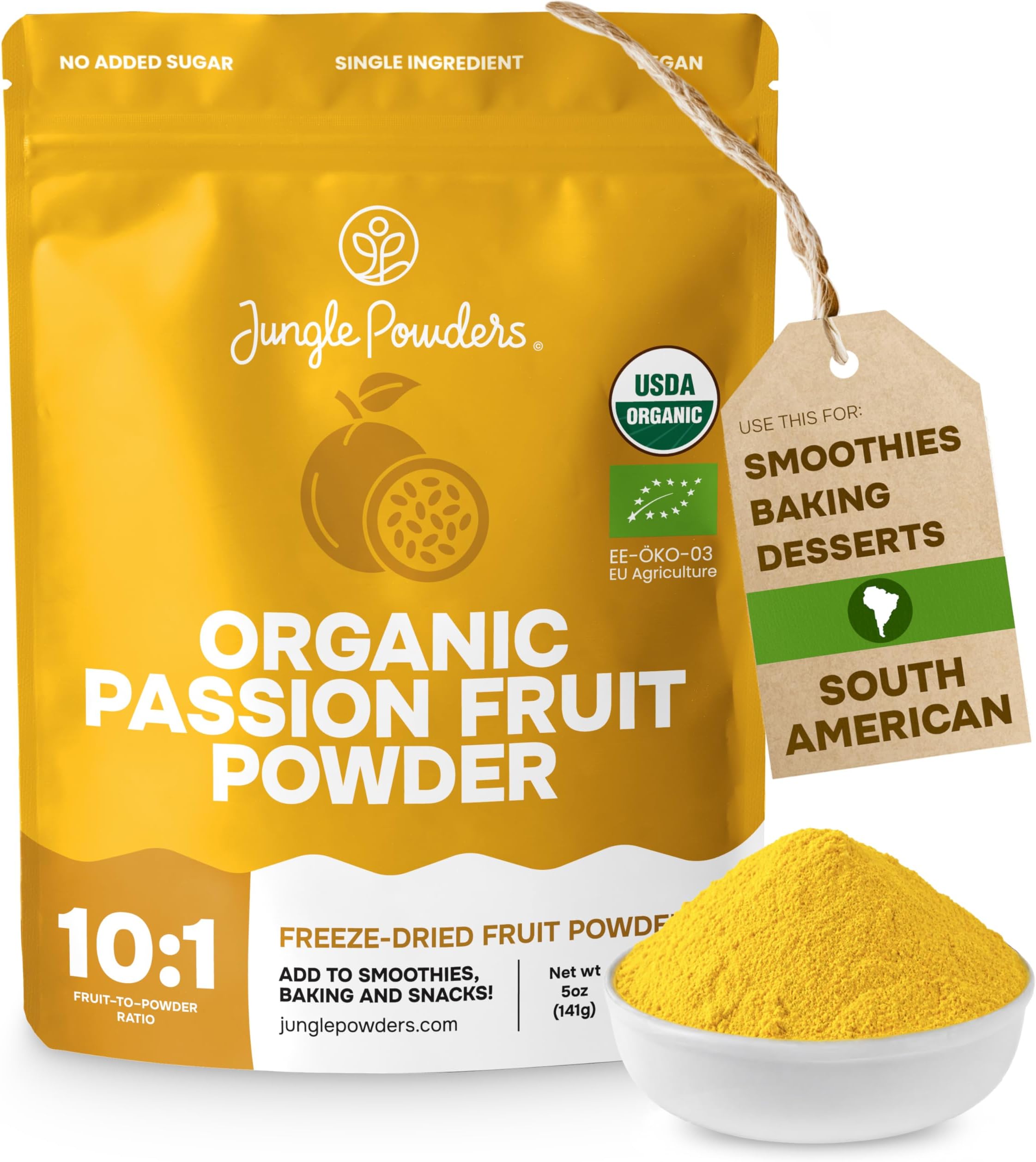 Passion Fruit Powder Organic 5 Ounce Bag, Freeze Dried Passion Fruit Extract Powder for Baking Smoothies Juice Concentrate Puree - Additive Free Lilikoi Granadilla Maracuya Supplement