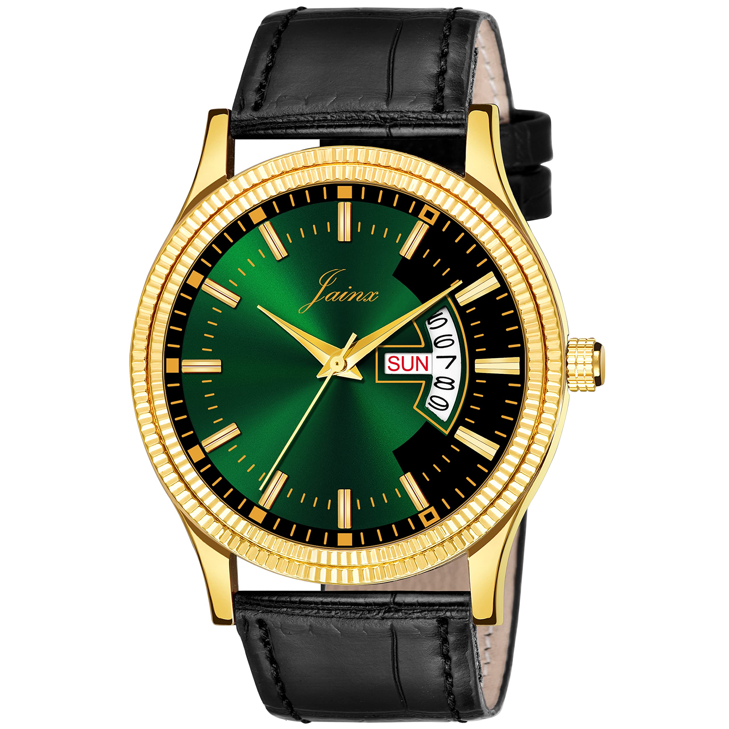 jainxBlack Day and Date Function Green Dial Premium Analogue Men's Watch