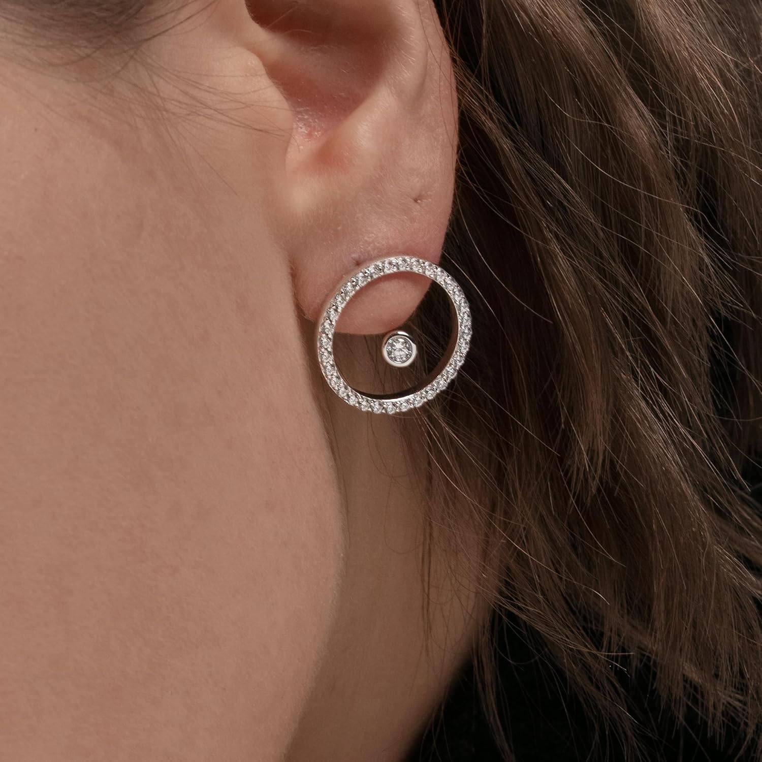 Gold Plated and Cubic Zirconia Removable Jacket Stud Halo Earrings For Women 丨925 Sterling Silver Ear Posts | Elegant Round Hollow Open Statement Geometric CZ earrings 丨Hypoallergenic Graceful Minimalist Jewelry Gift - Image 5