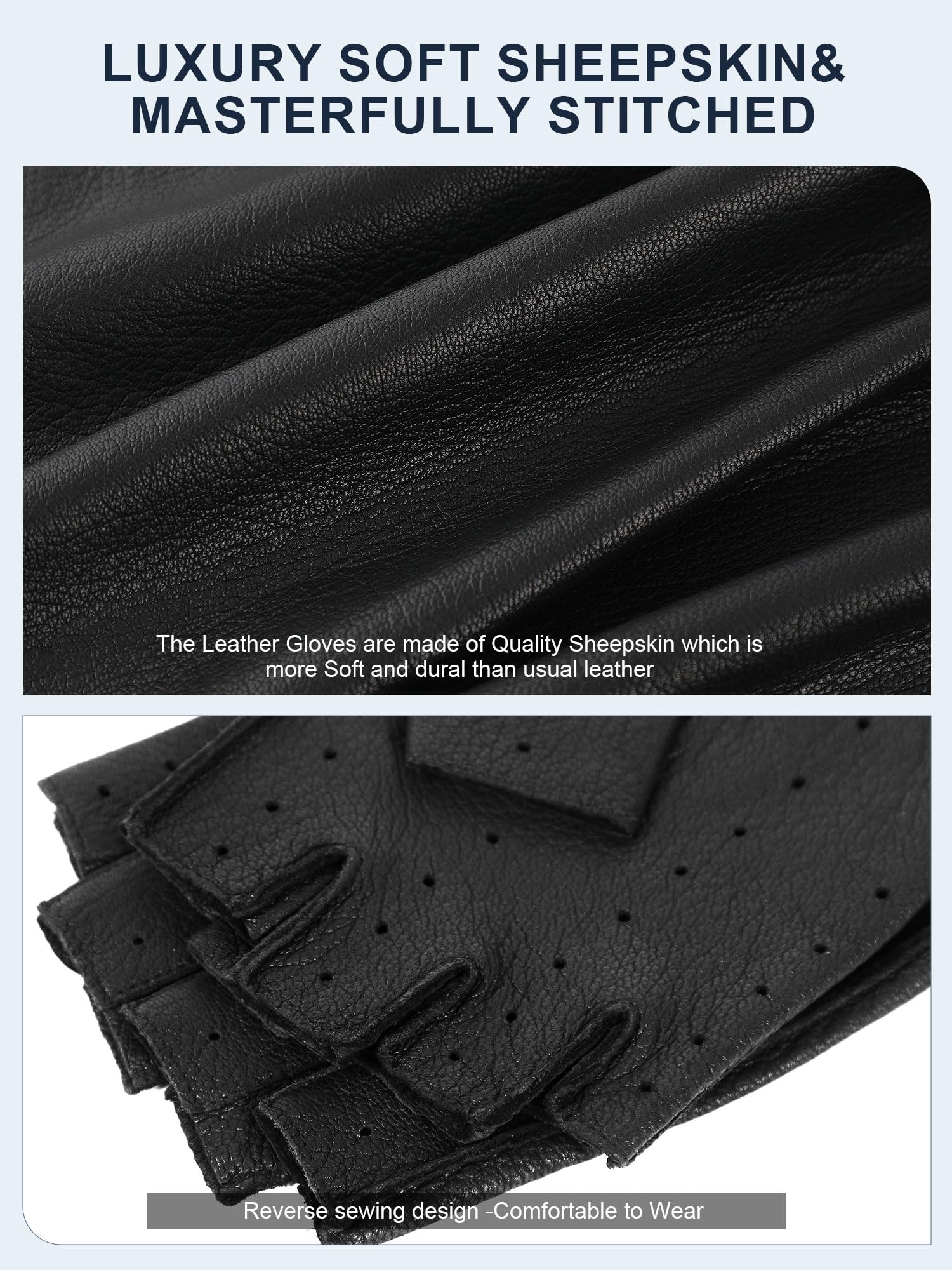GSG SINCE 1998 Guanti Pelle Uomo Mezze Dita – Guanti da Guida Fingerless, Senza Fodera in Pelle Nero M