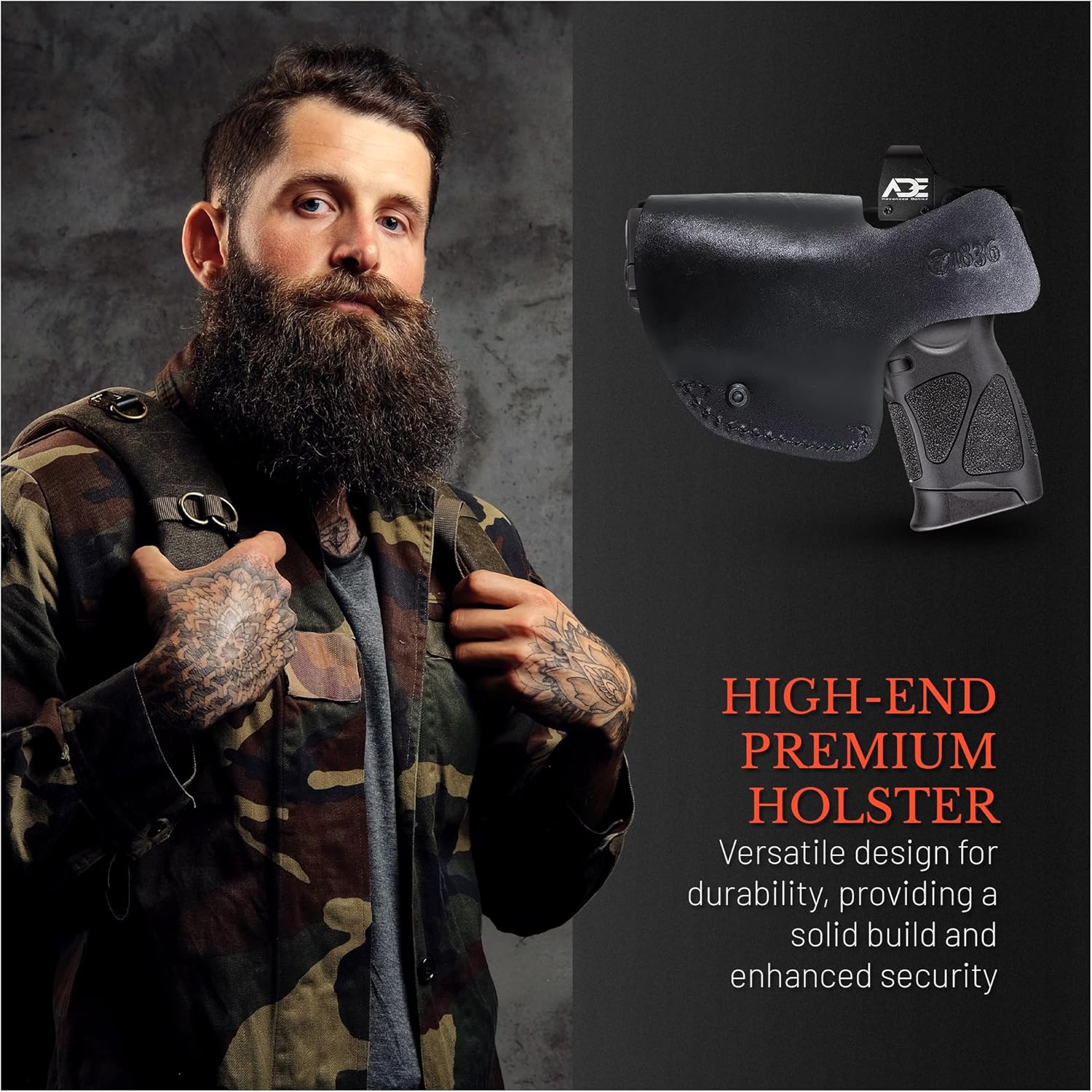IWB Suede Leather Holsters for Pistols Optic Ready Right Hand. Fits for Most Double Stack Sub Compact Pistols Shield 9mm Leather Holster, Taurus G2C/G3C.