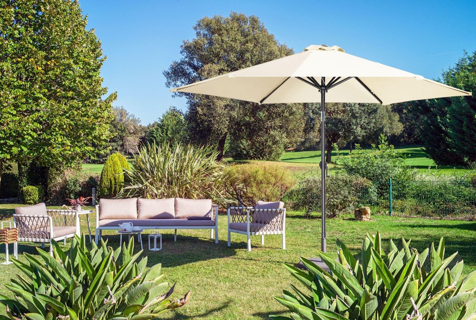 Kingsleeve® Parasol inclinable Ø 300cm Beige Parasol en Aluminium avec manivelle Protection UV50+ Pare-Soleil Jardin