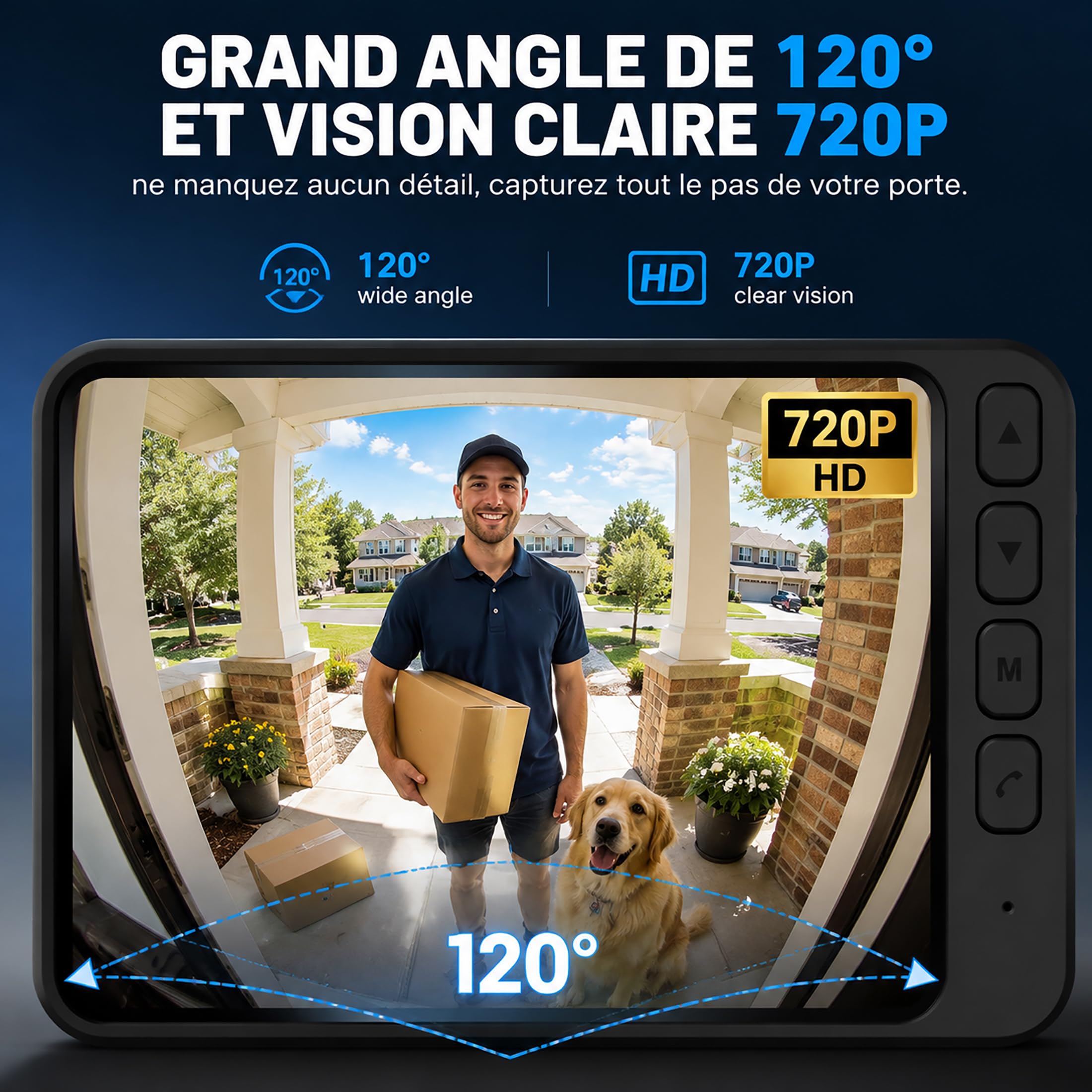 Sonnette sans Fil avec Caméra Extérieure Étanche IP65, Visiophone sans Fil Portée 40m, Interphone Vidéo sans Fil 1000mAh, Écran IPS 4.5 Pouces, Vision Nocturne Infrarouge, sans WiFi sans Application